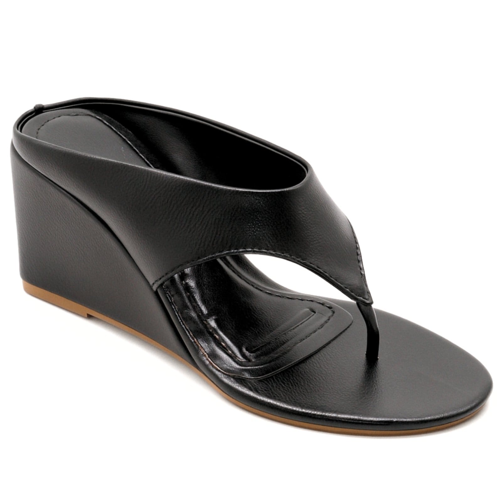 Tamanco de Dedo Salto Médio Sandália Asa Delta Anabela Estilosa Preta 350