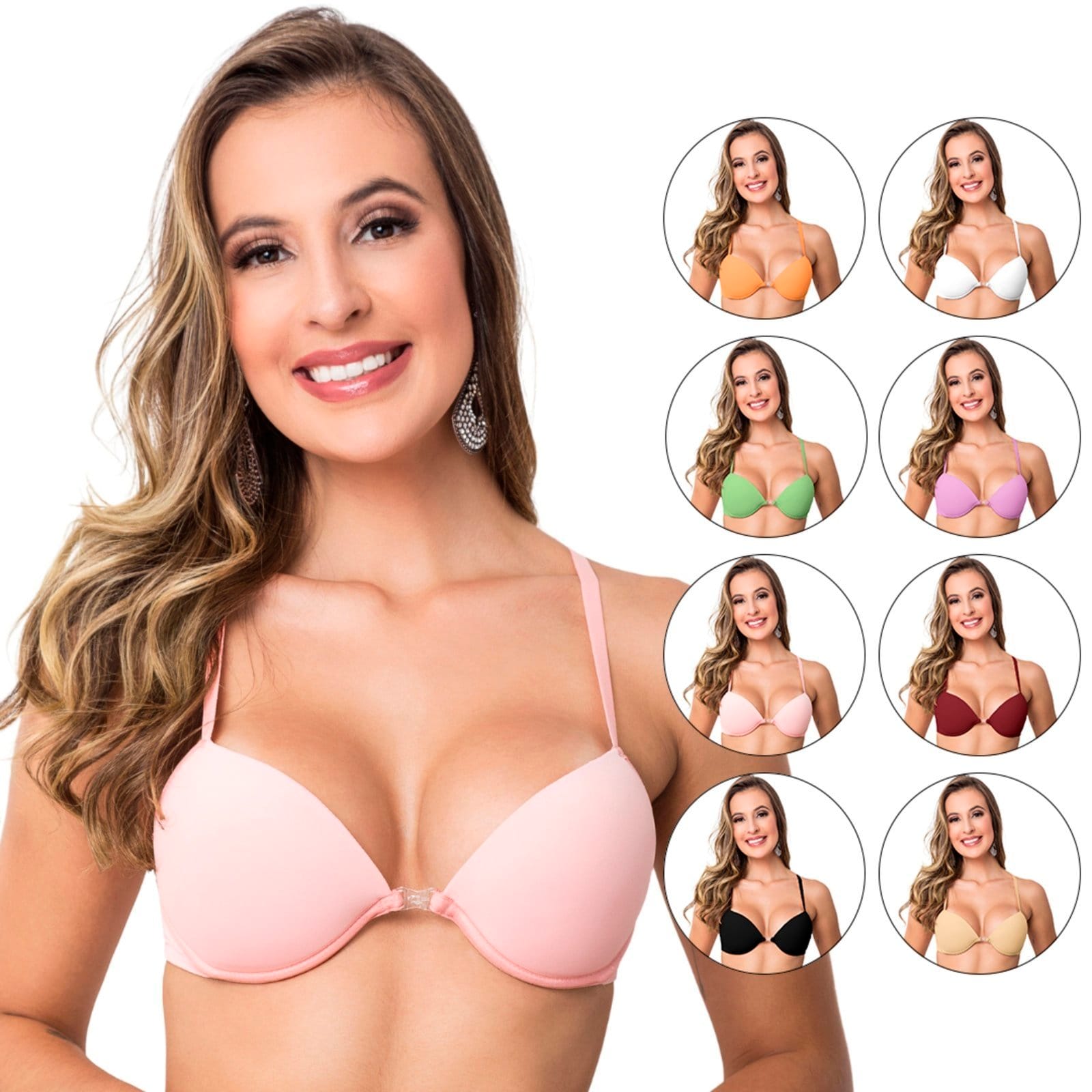 Vista principal Kit 3 Sutiãs Nadadores Gabi Lingerie Com Bojo Microfibra Alças Reguláveis Fecho Frontal Reforçado Soutien Confortavel Multicoloridos Gabi Lingerie multicolorido