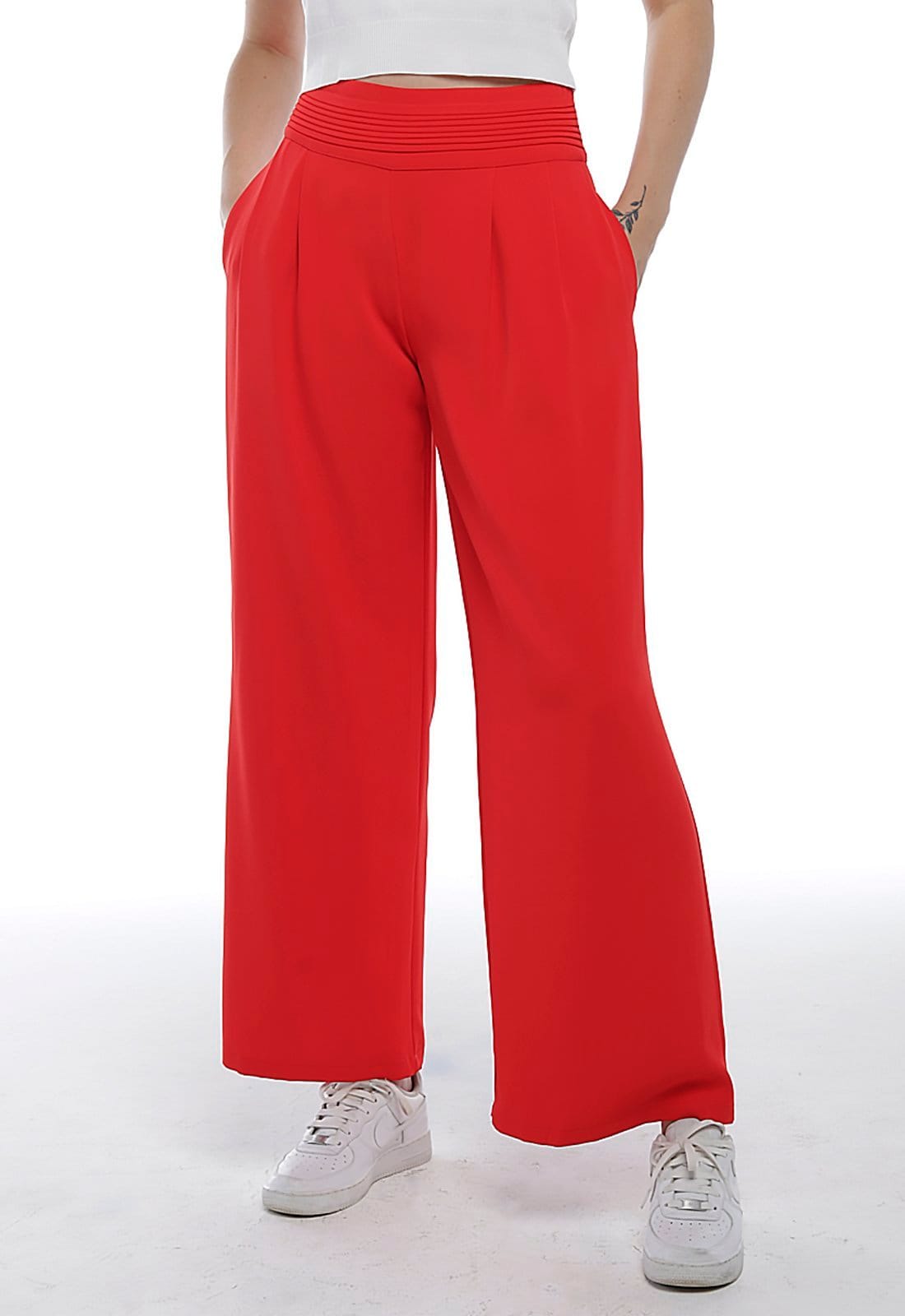 Calça Social Vermelha Feminina Alfaiataria com Pregas