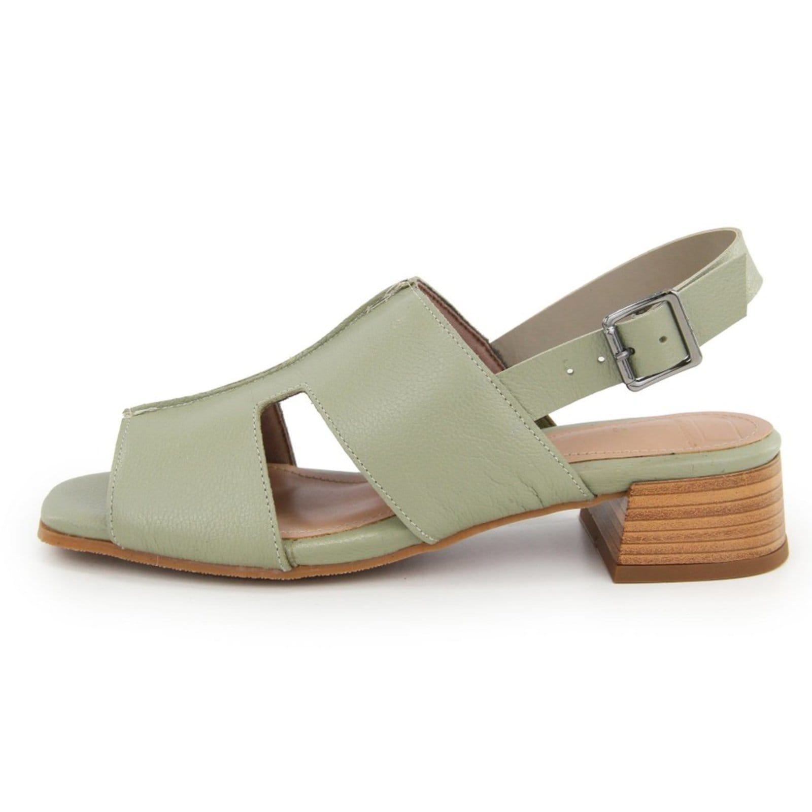 Sandália Feminina Salto Baixo Em Couro Confortável Maria Paula Salvia