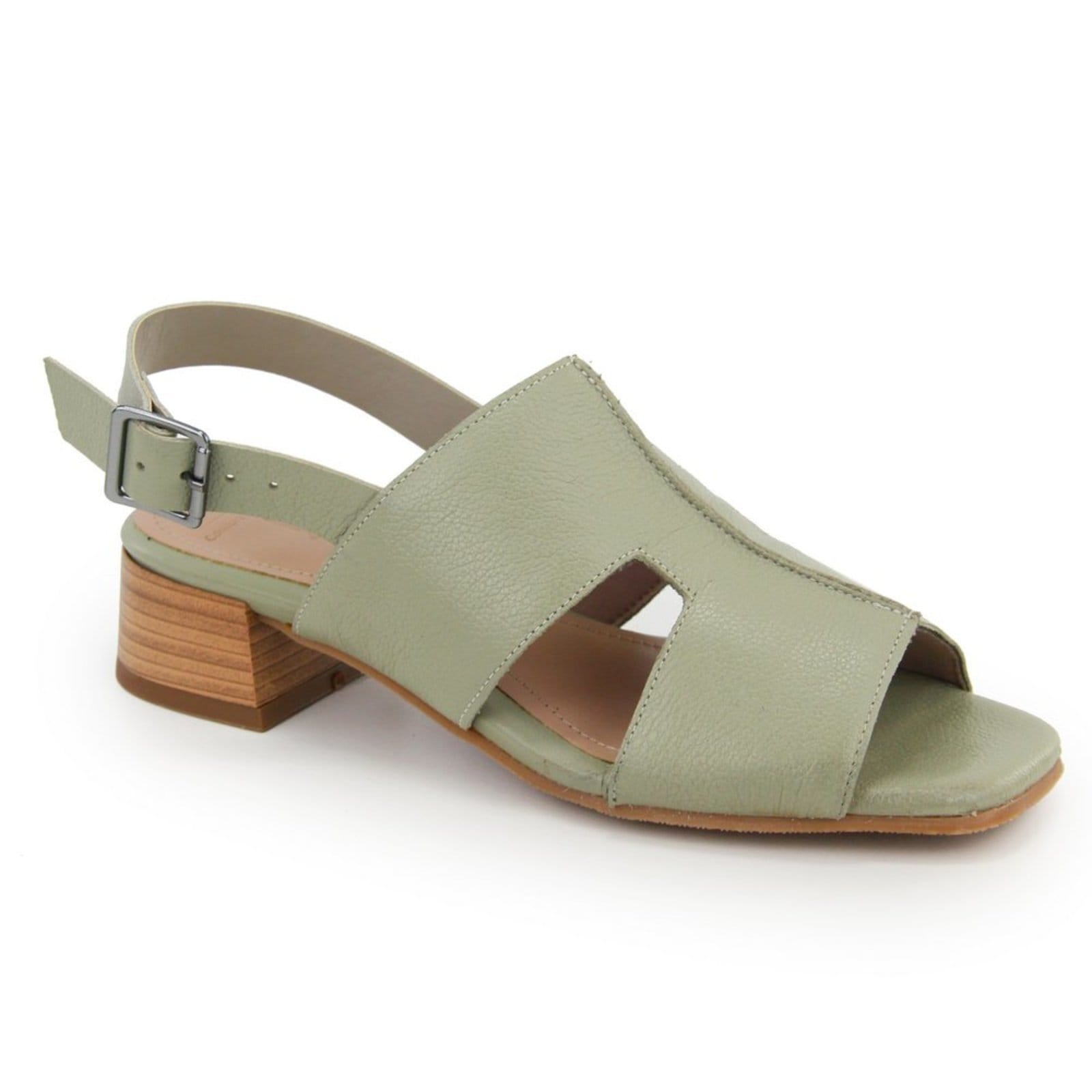 Vista 2 Sandália Feminina Salto Baixo Em Couro Confortável Maria Paula Salvia MARIA PAULA verde