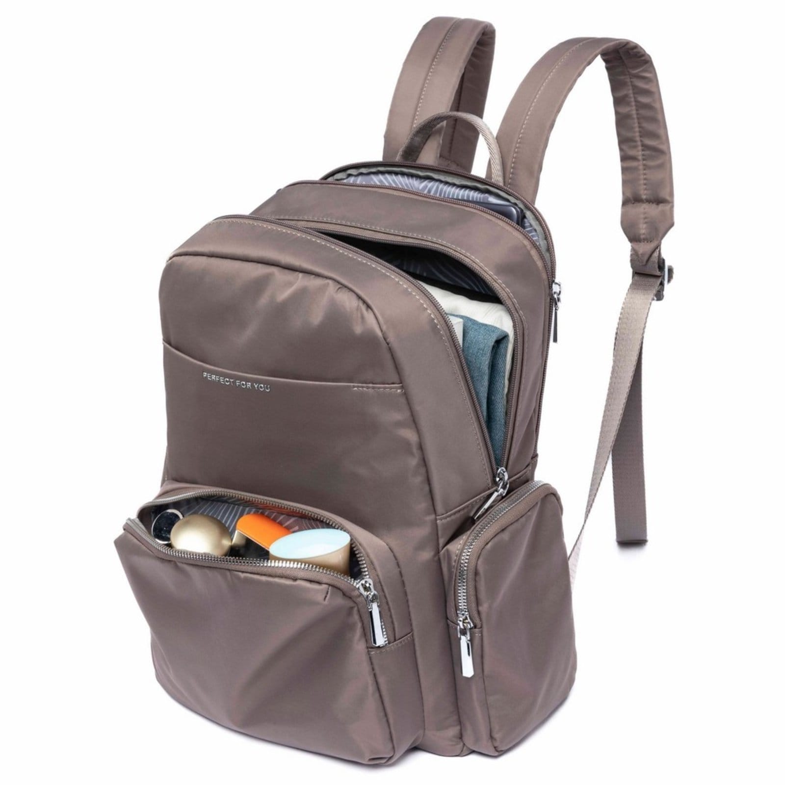 Vista 2 Mochila Feminina Reforçada Faculdade Notebook Espaçosa Perfect For You marrom