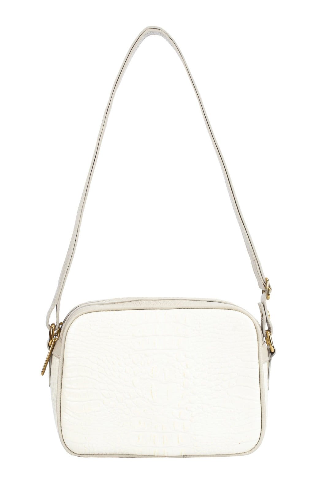 Bolsa Andrea Vinci Quadrada Pequena De Couro Croco Diana - Marfim