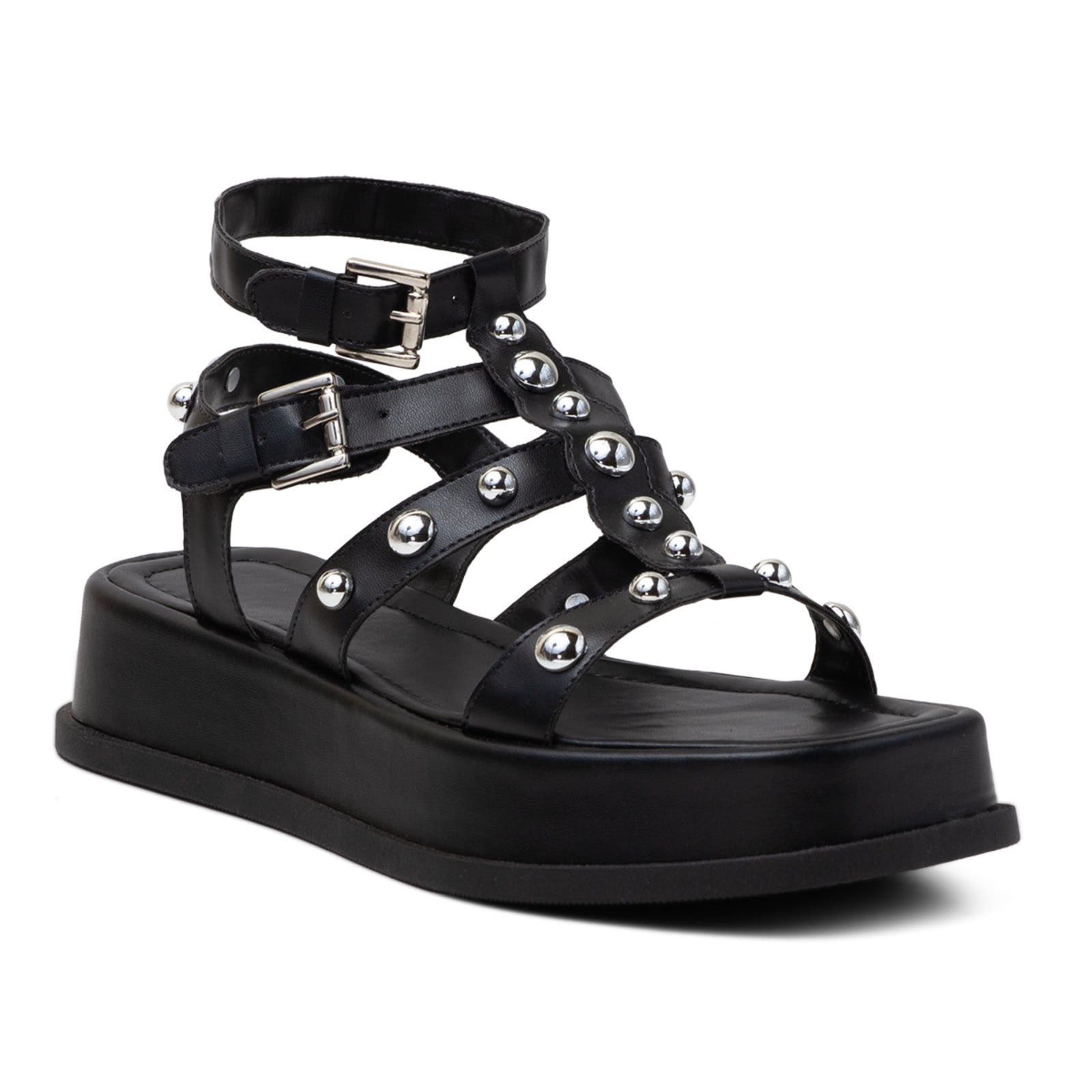 Vista 2 Papete Feminina Flat Plataforma Em Napa Flor da Pele preto