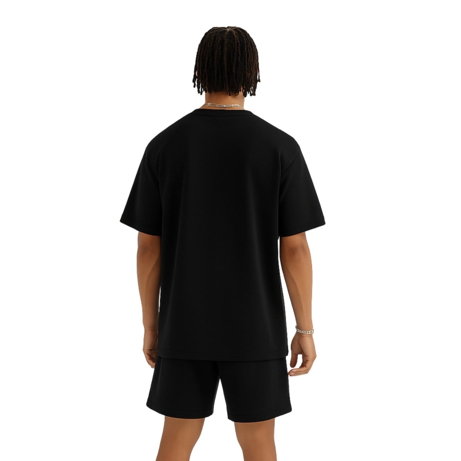 Vista 2 Conjunto Camiseta Oversized e Bermuda Moletinho Estampado Faith Relaxado preto