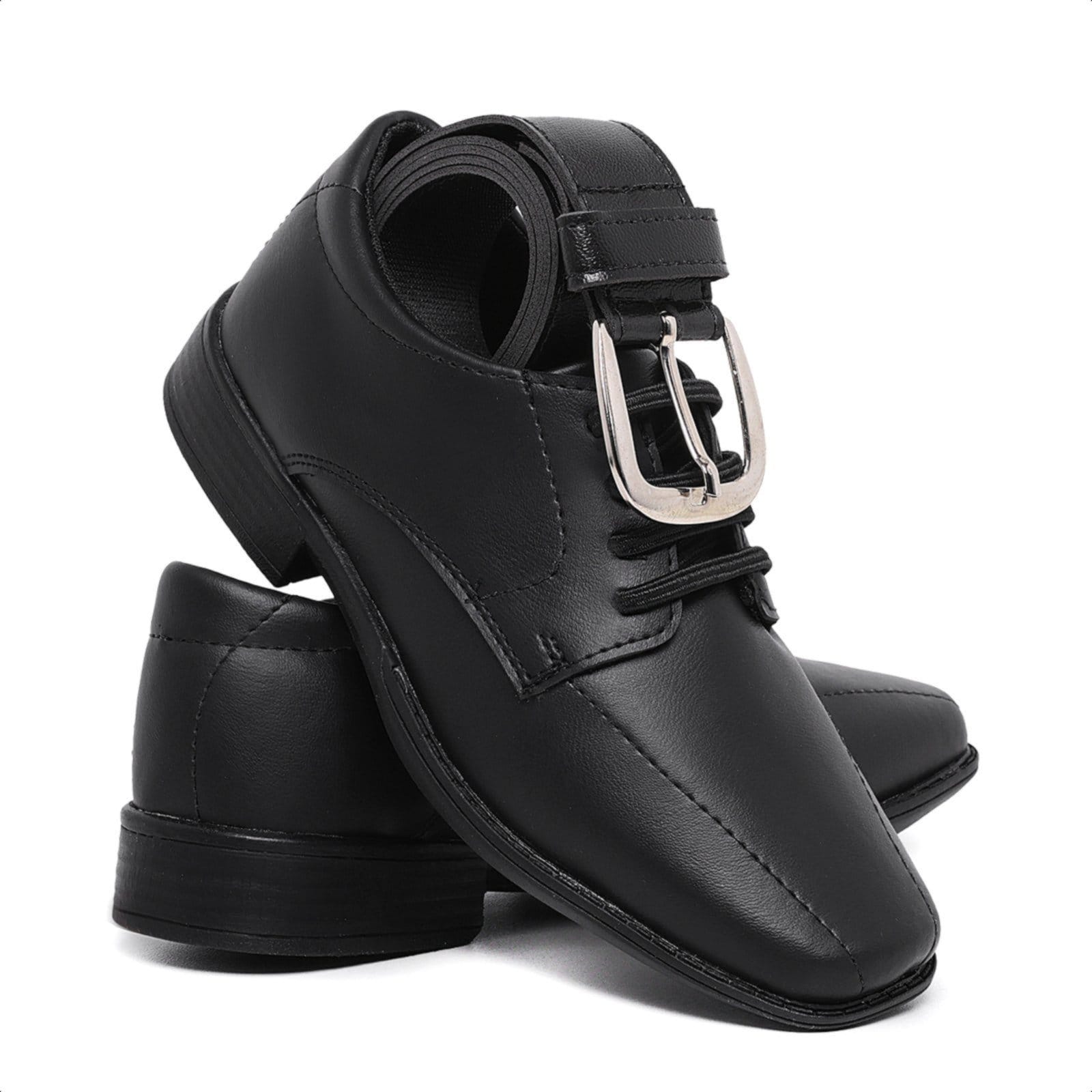 Kit Sapato Social Cinto 447 Pajem Bico Quadrado Casamento Daminho Clássico