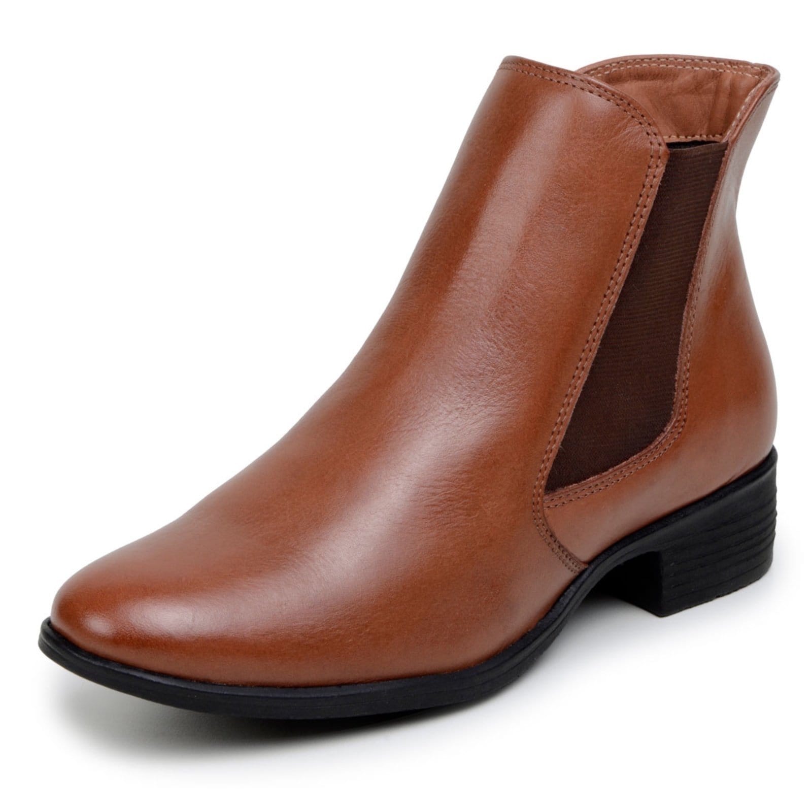 Vista 2 Bota Cano Curto Feminina Bia Ramos em Couro com Elástico Lateral Bia Ramos marrom