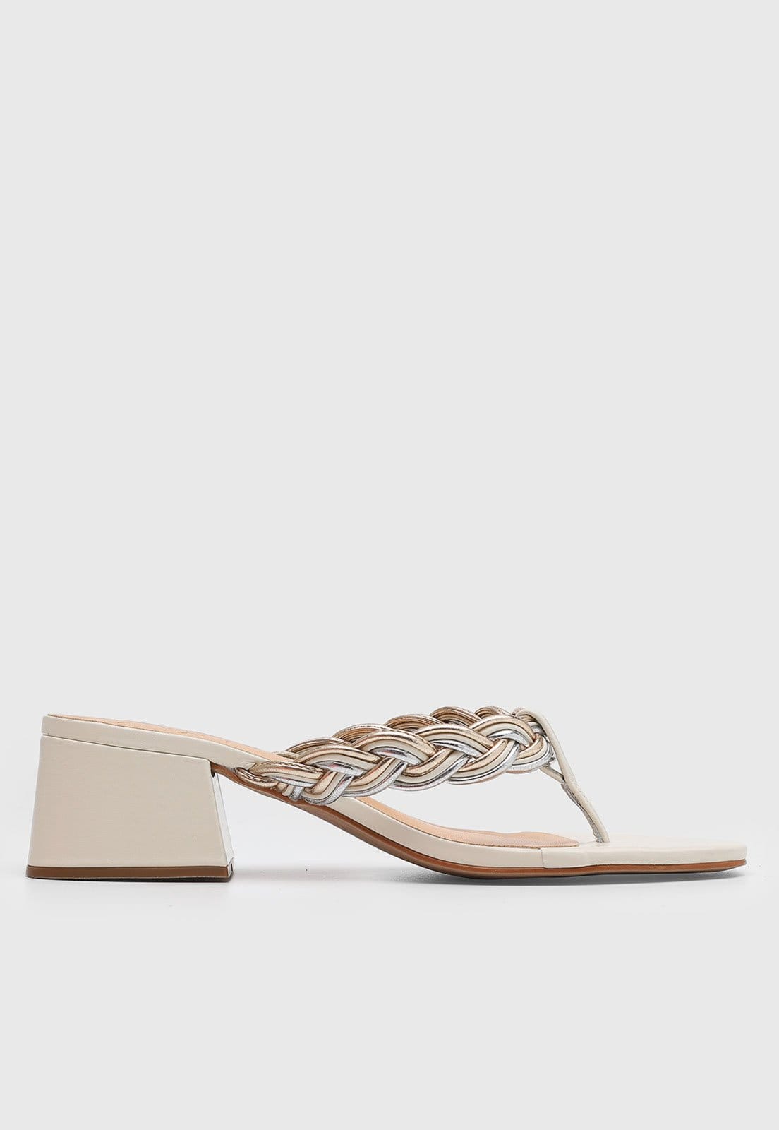 Vista 2 Sandália Feminina Luiza Barcelos Tiras Trançadas Metálicas Off-white Luiza Barcelos off-white white