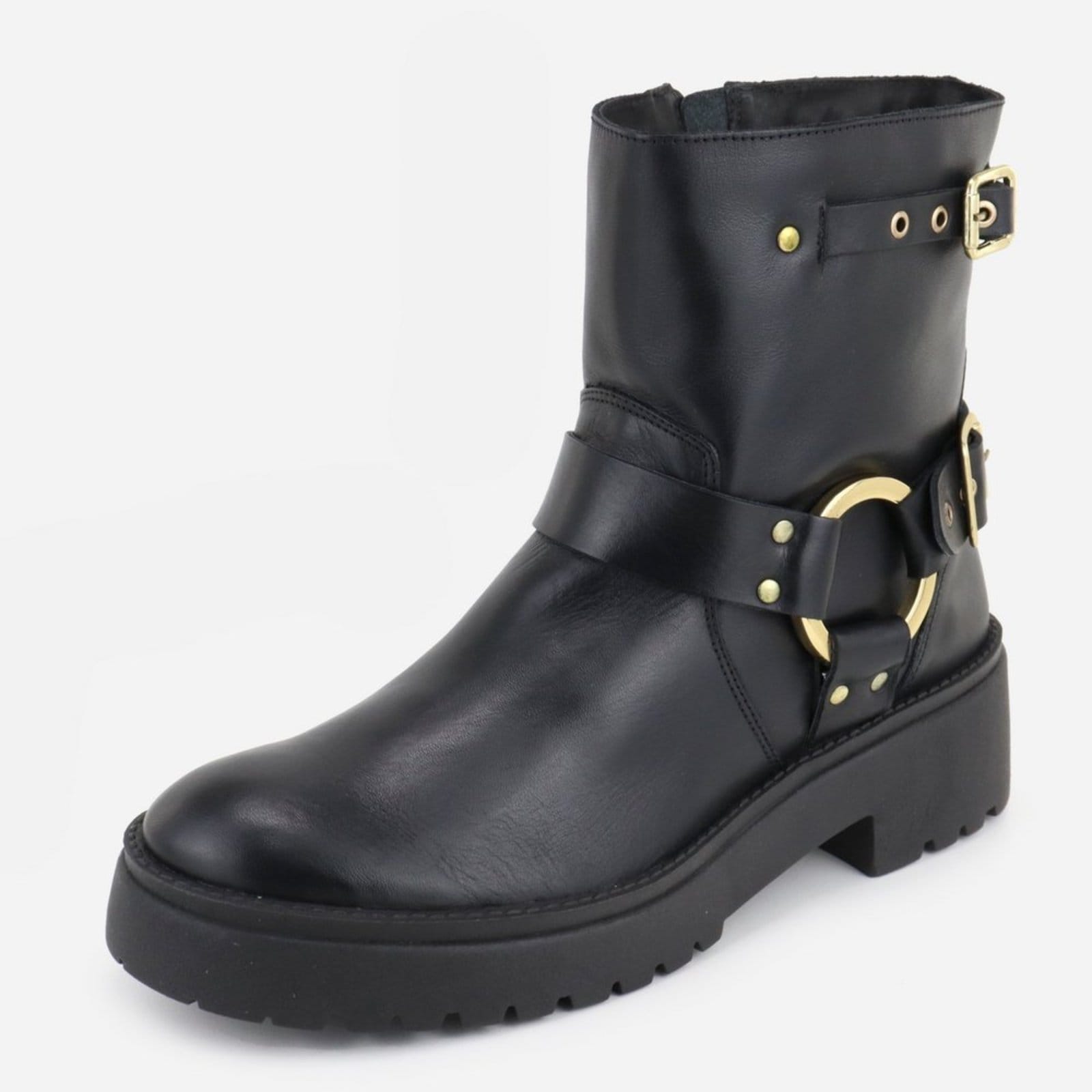 Bota Coturno Em Couro Conforto Casual Cano Médio Tiras em Argola Maria Paula