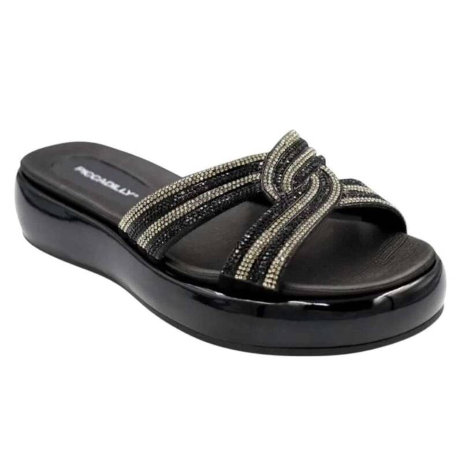 Vista 2 Tamanco Piccadilly Sol Strass - Feminino fume Piccadilly preto