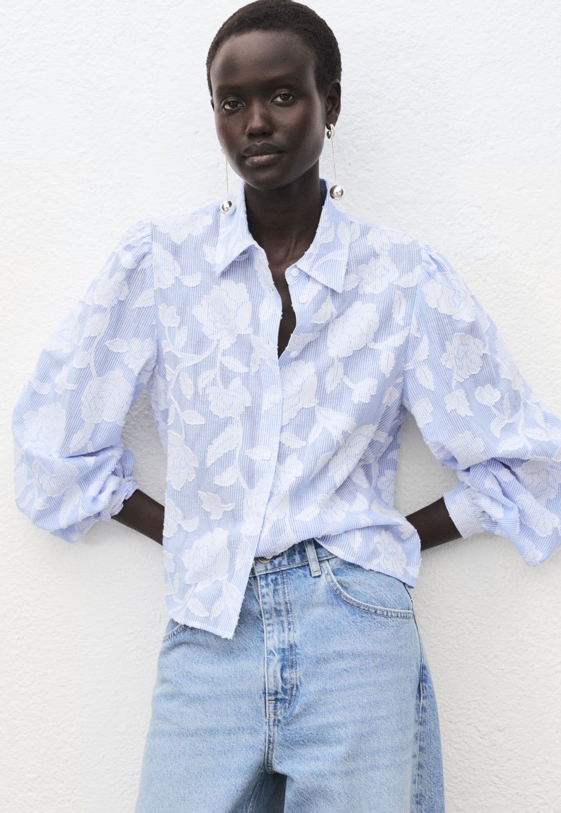 Camisa Feminina Mango Palomo Floral Listrada Claro