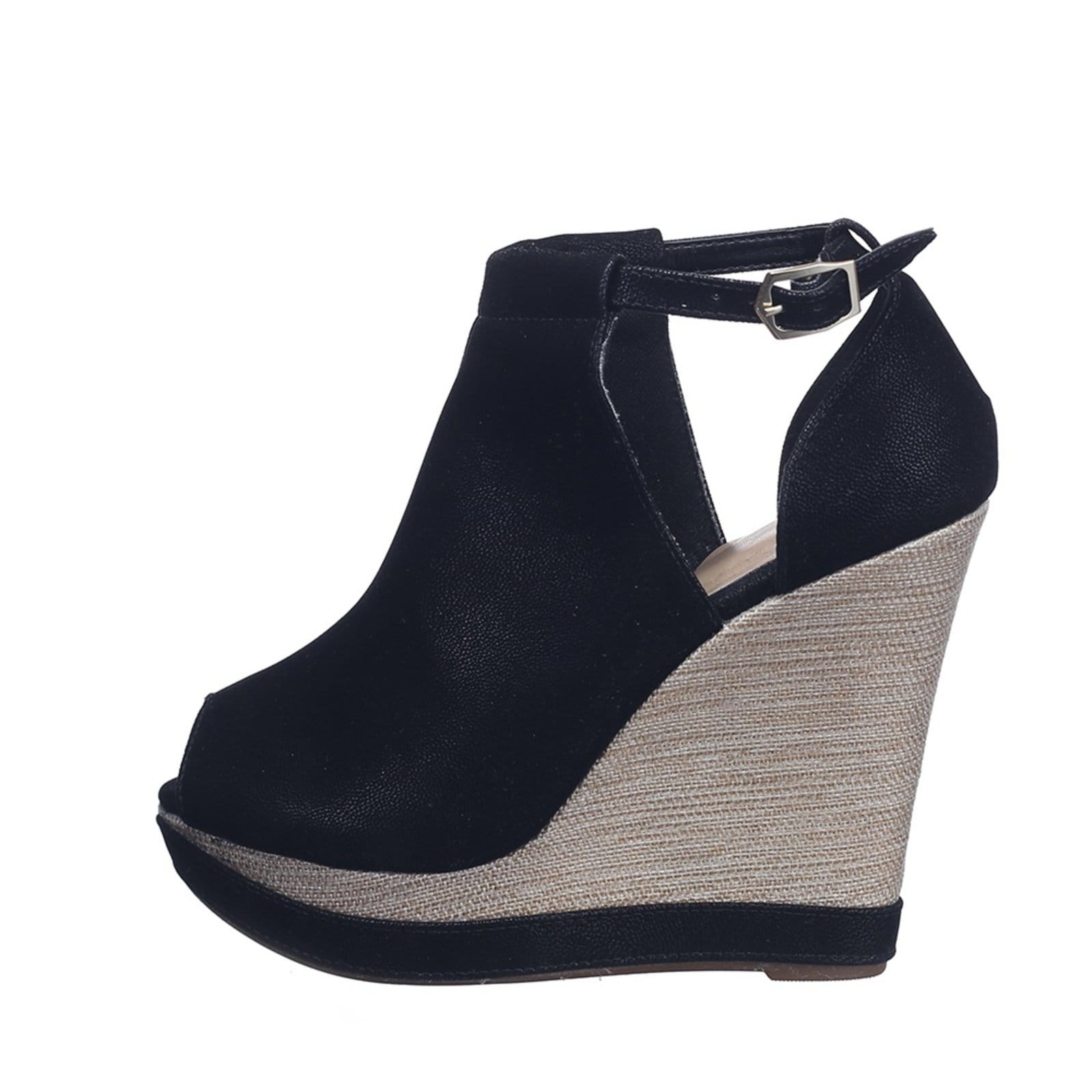 Vista 2 Sandália Feminina Salto Anabela Nobucado Flor da Pele preto