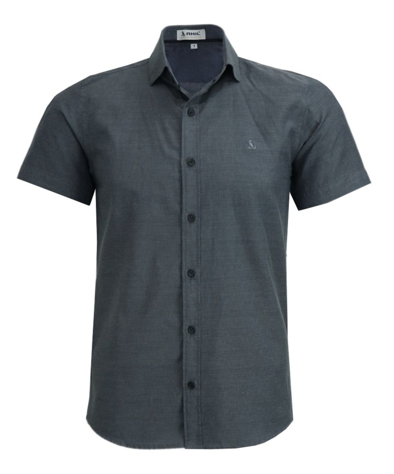 Camisa Social Amil Comfort Wait Algodão com Poliéster Mesclado Manga Curta Luxo Chumbo