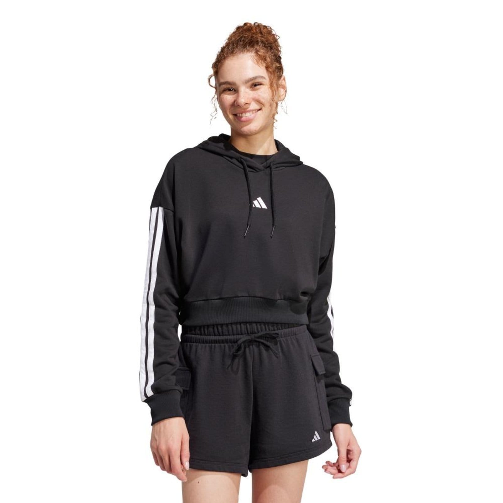Moletom Capuz Essentials French Terry Crop 3 listras adidas Sportswear