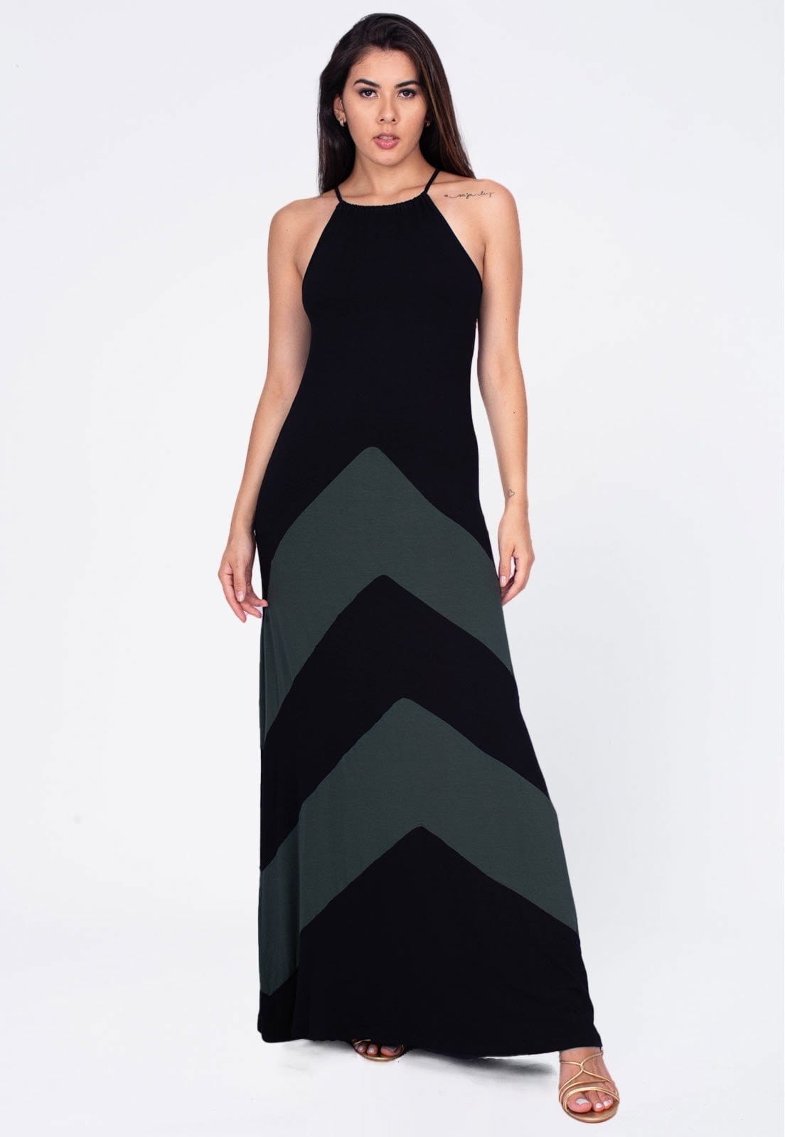 Vestido Longo Amazonia Vital Malha Trapézio Garota de Ipanema e Verde