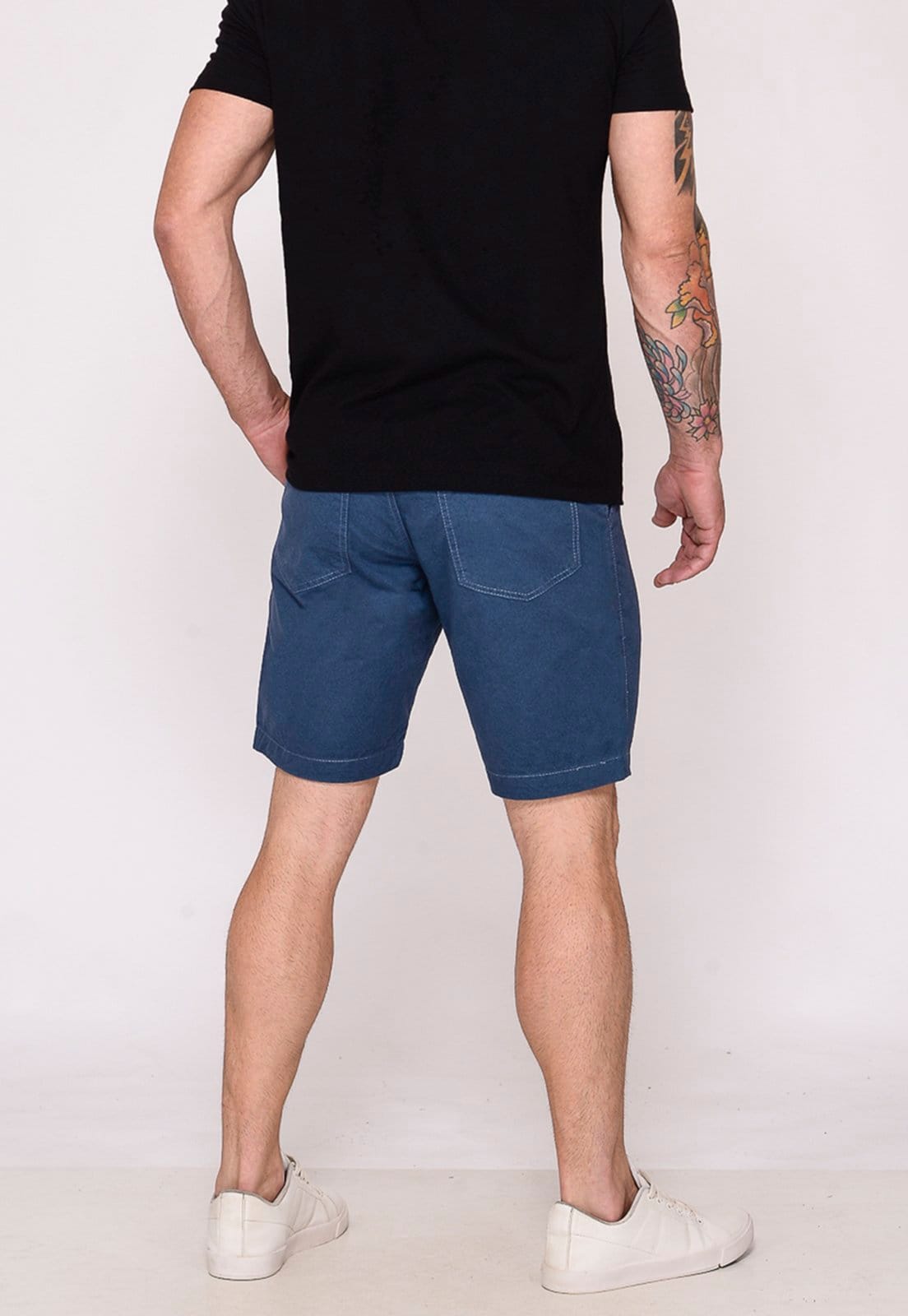 Vista 2 Bermuda Masculina Sarja Chino Casual Confortável Algodão Bolso-Faca Petroleo Macaw azul/azul marinho