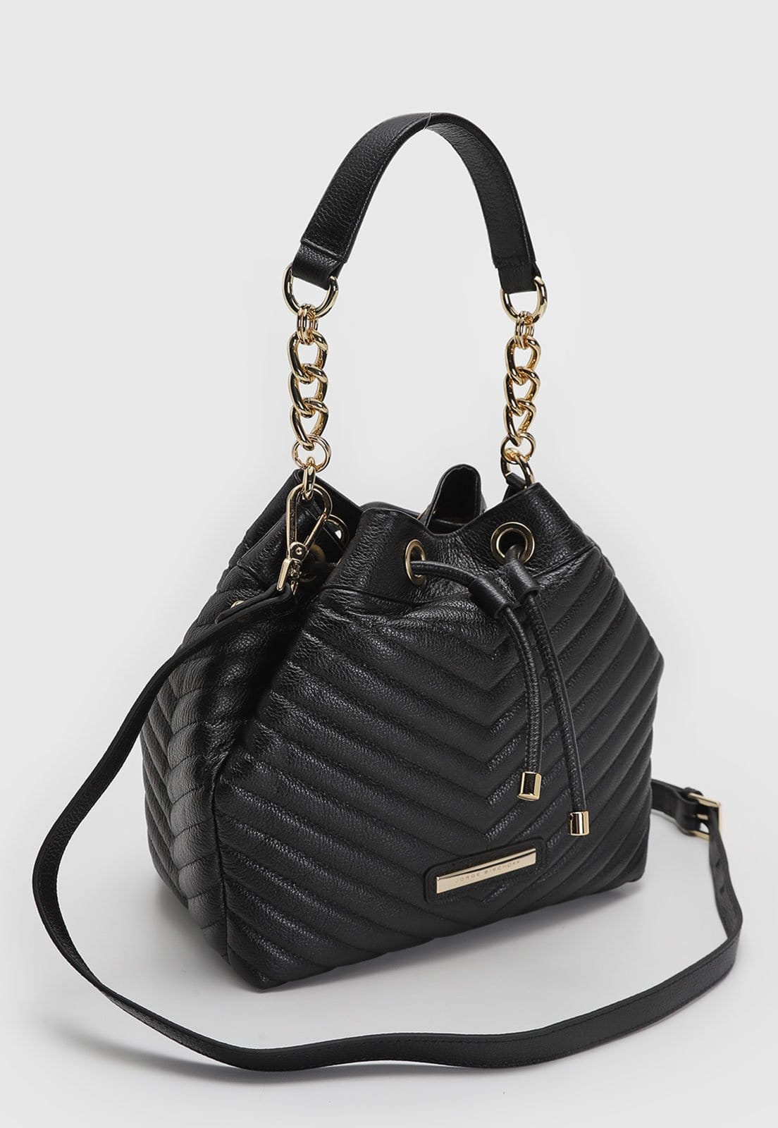 Vista 2 Bolsa Média Feminina Jorge Bischoff Matelassê Preta Jorge Bischoff preto