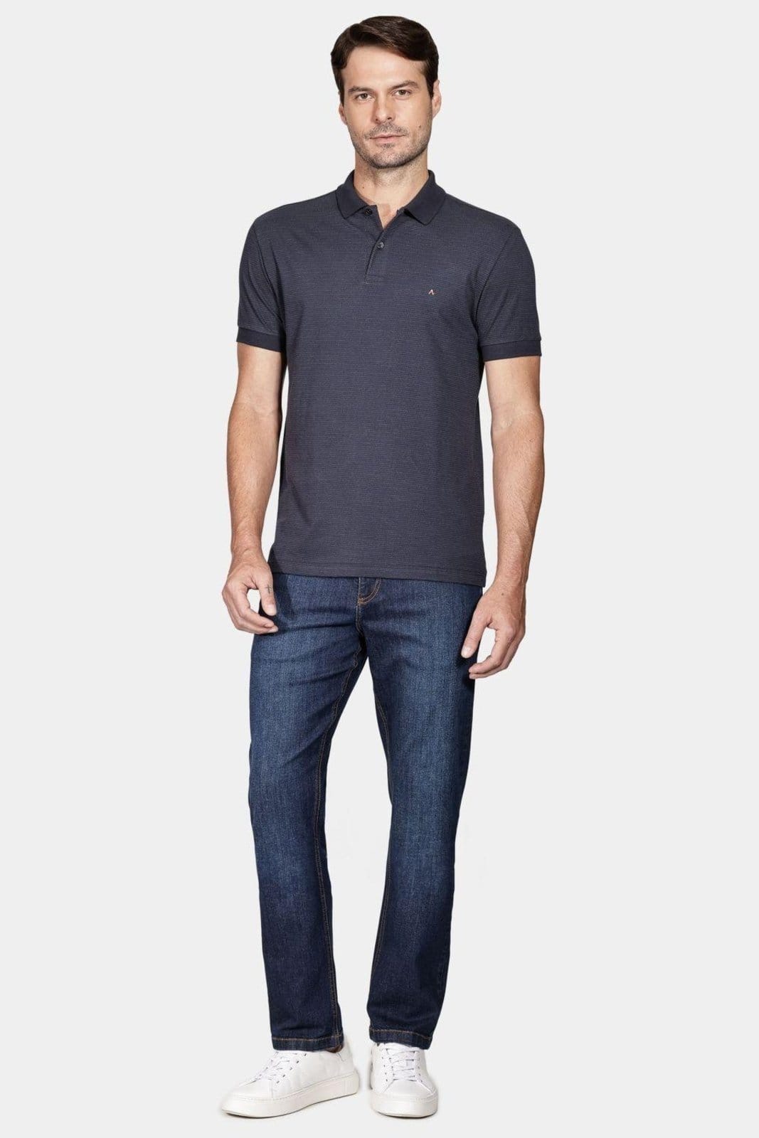 Vista 2 Polo Aramis Manga Curta Malha Pontilhada Marinho Aramis incolor