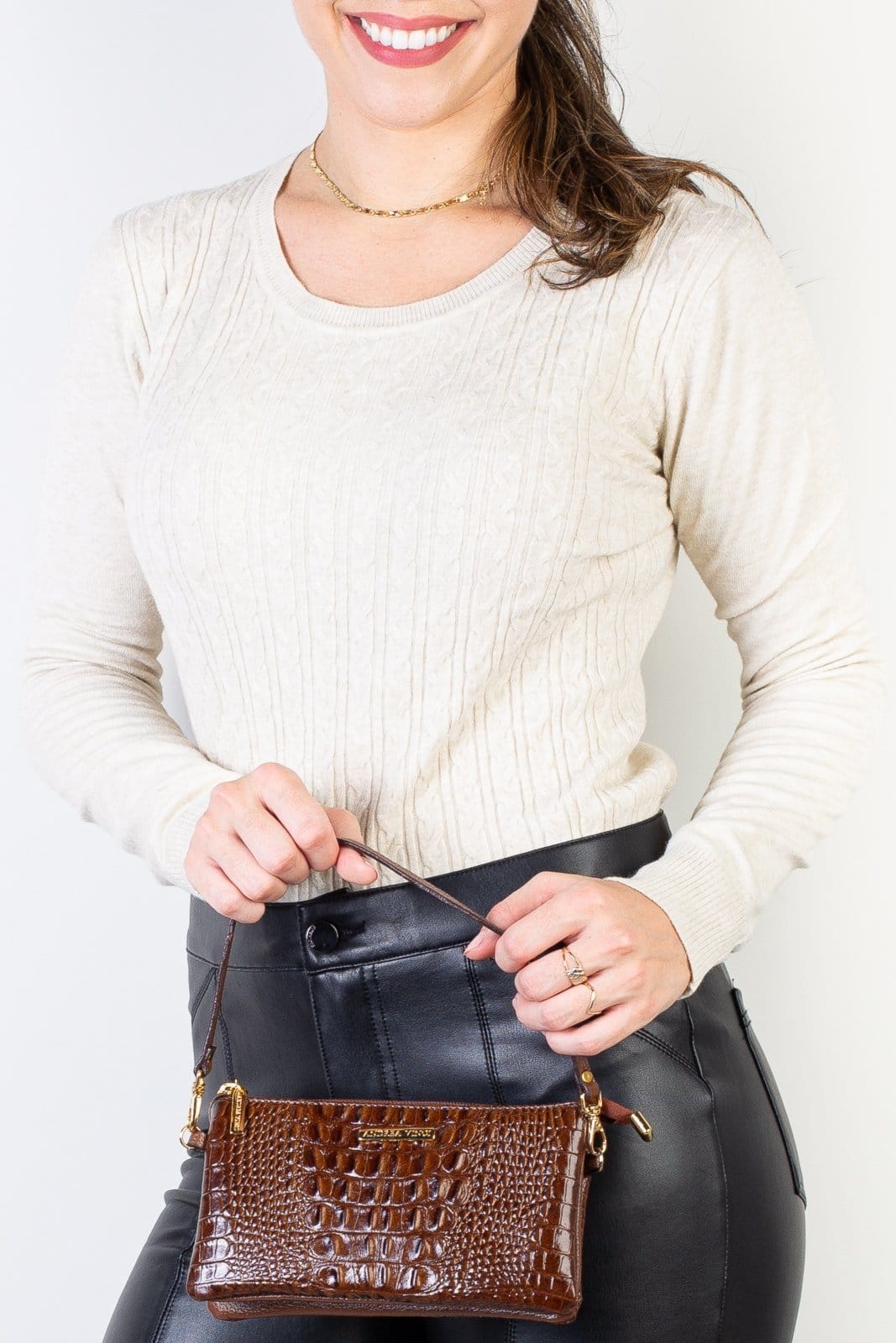 Bolsa transversal pequena de couro croco Tayná - Whisky