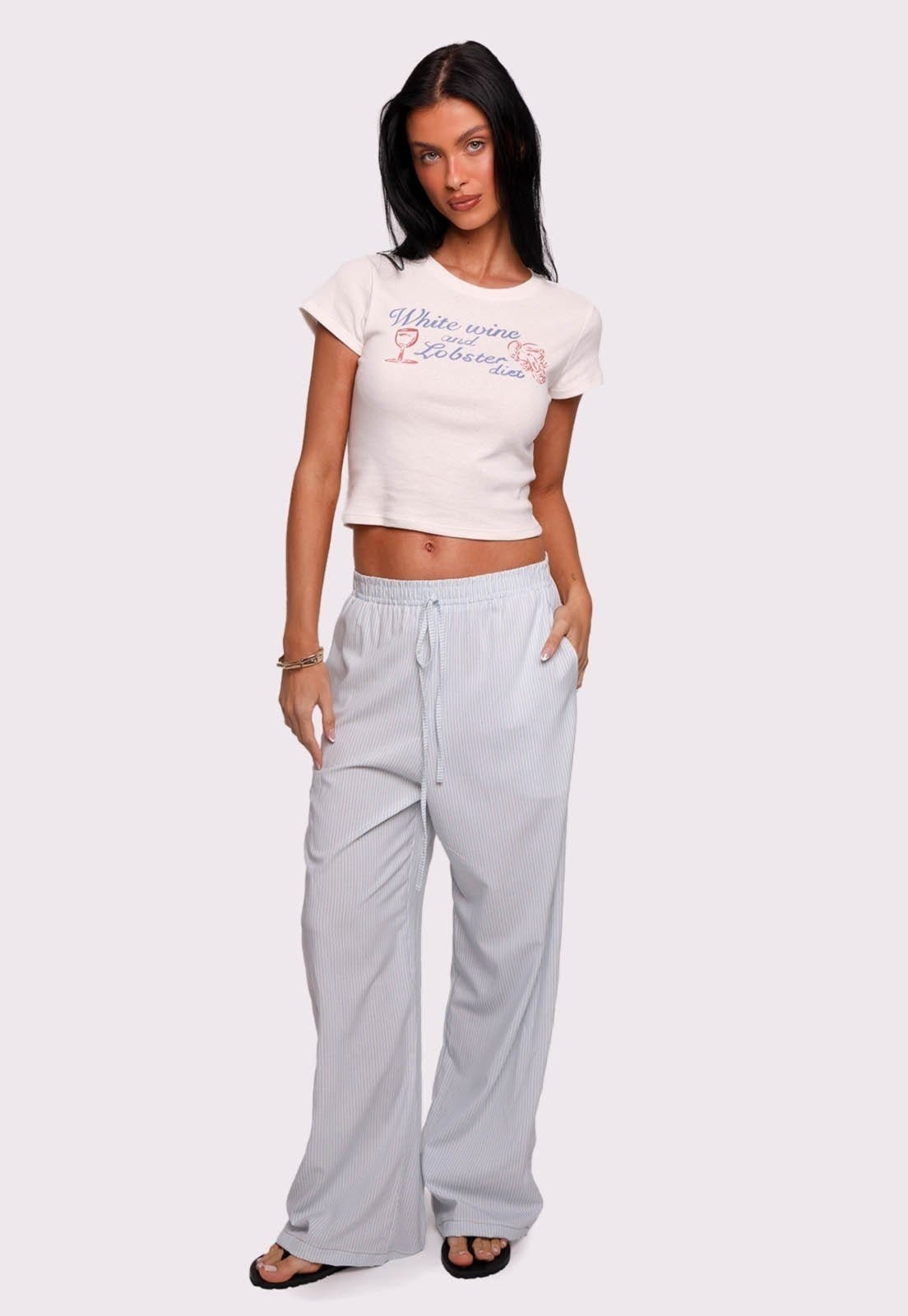 Vista 2 calça listrada celeste Listrado mundololita azul