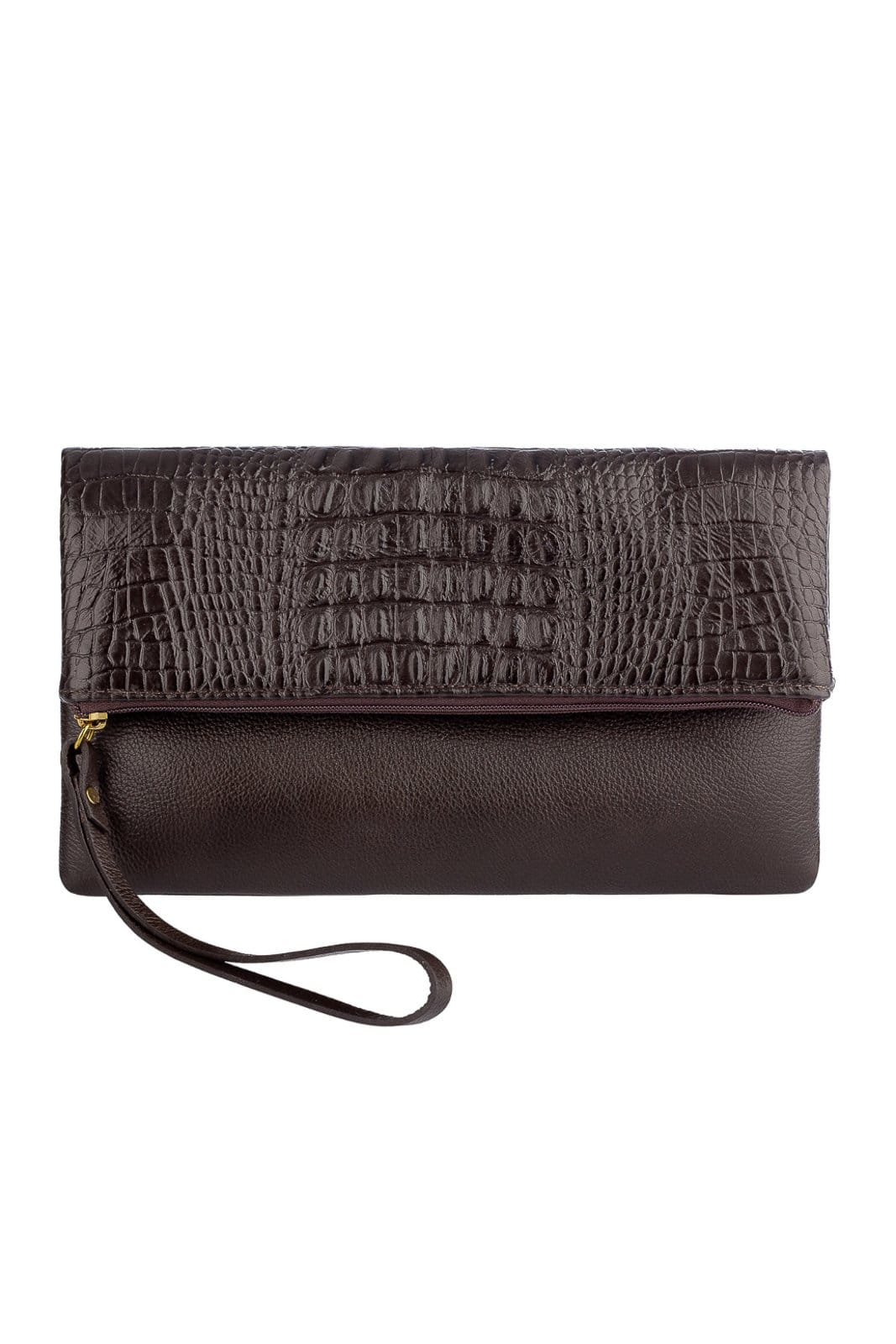 Clutch de couro croco Nikki - Café
