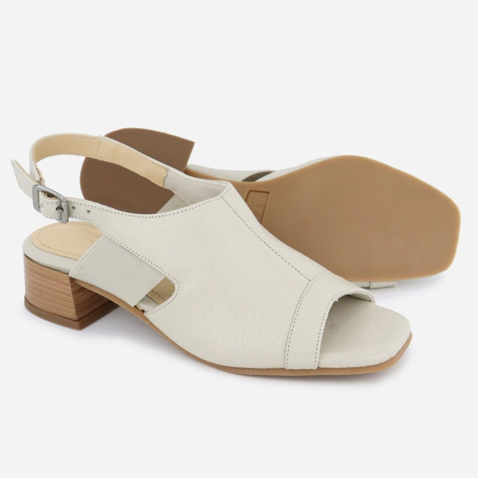 Vista 2 Sandália Salto Baixo Couro Maria Paula Fivela Salto Grosso Off White MARIA PAULA off-white white