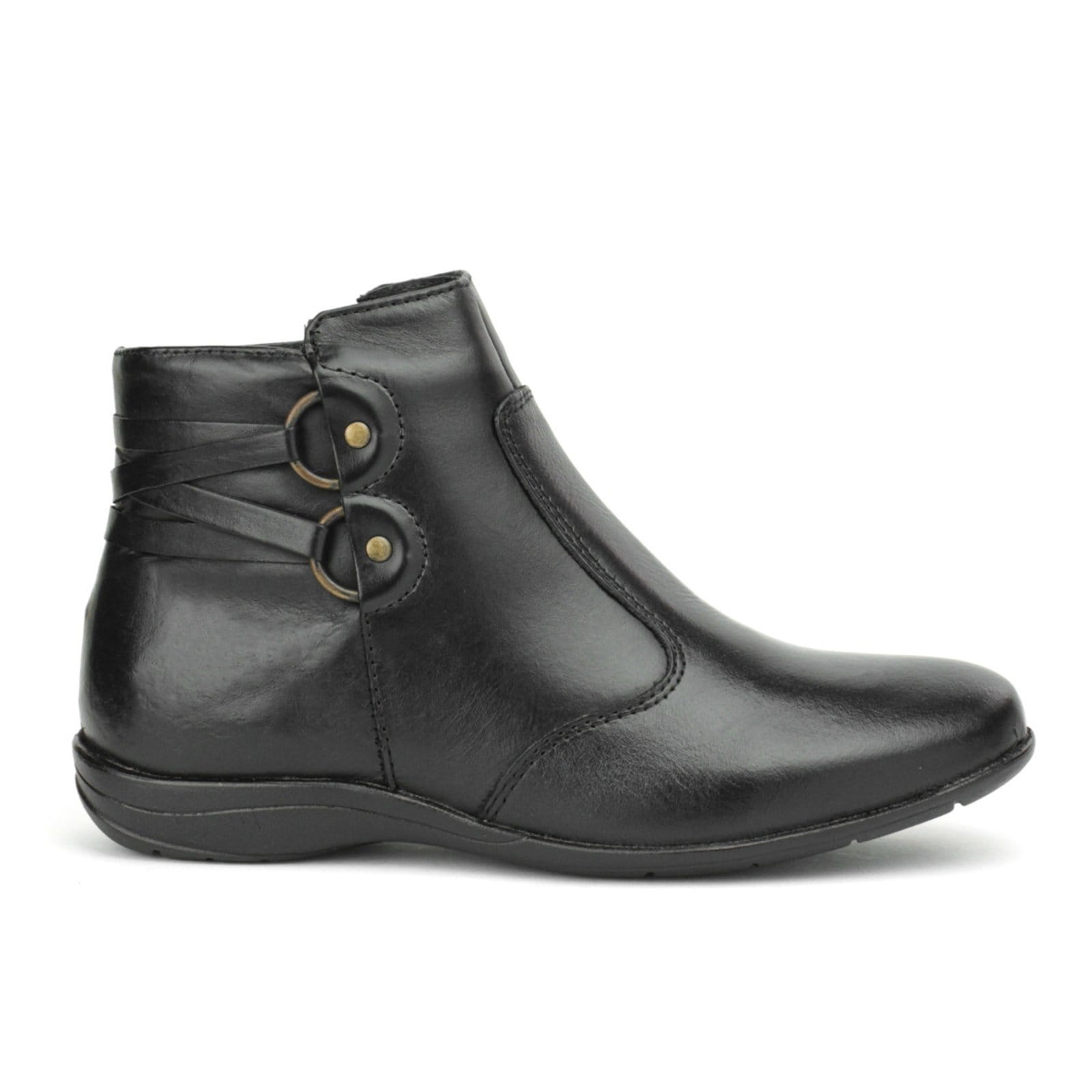 Bota Casual Couro Feminina Solado Rasteiro Cano Curto Zíper Lateral Bico Redondo