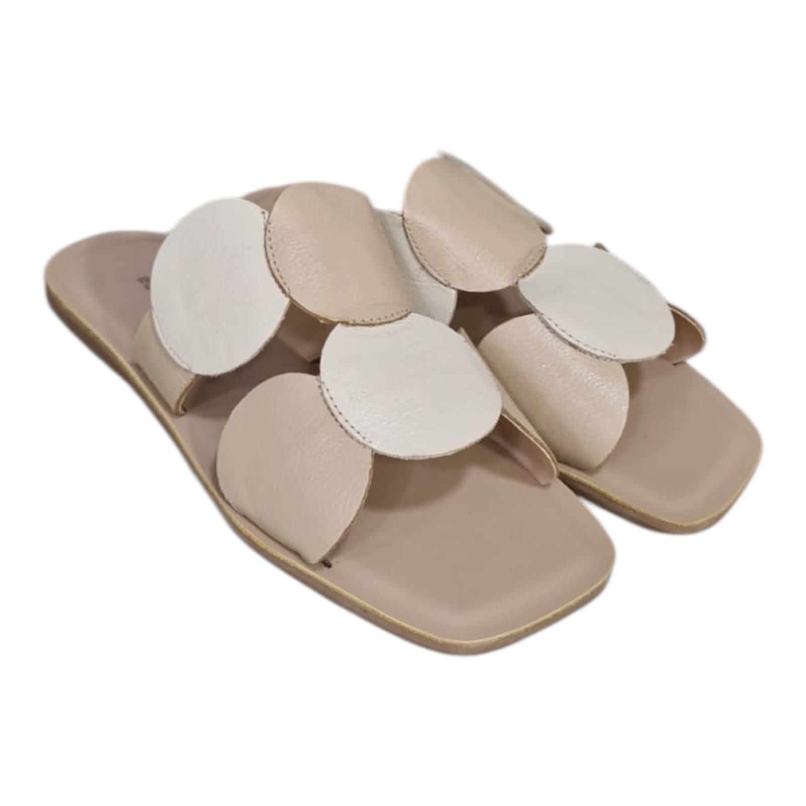 Vista 2 Rasteira Feminina Dinapoli em Couro Camel e Off White 320044 Dinapoli caramelo/off-white white