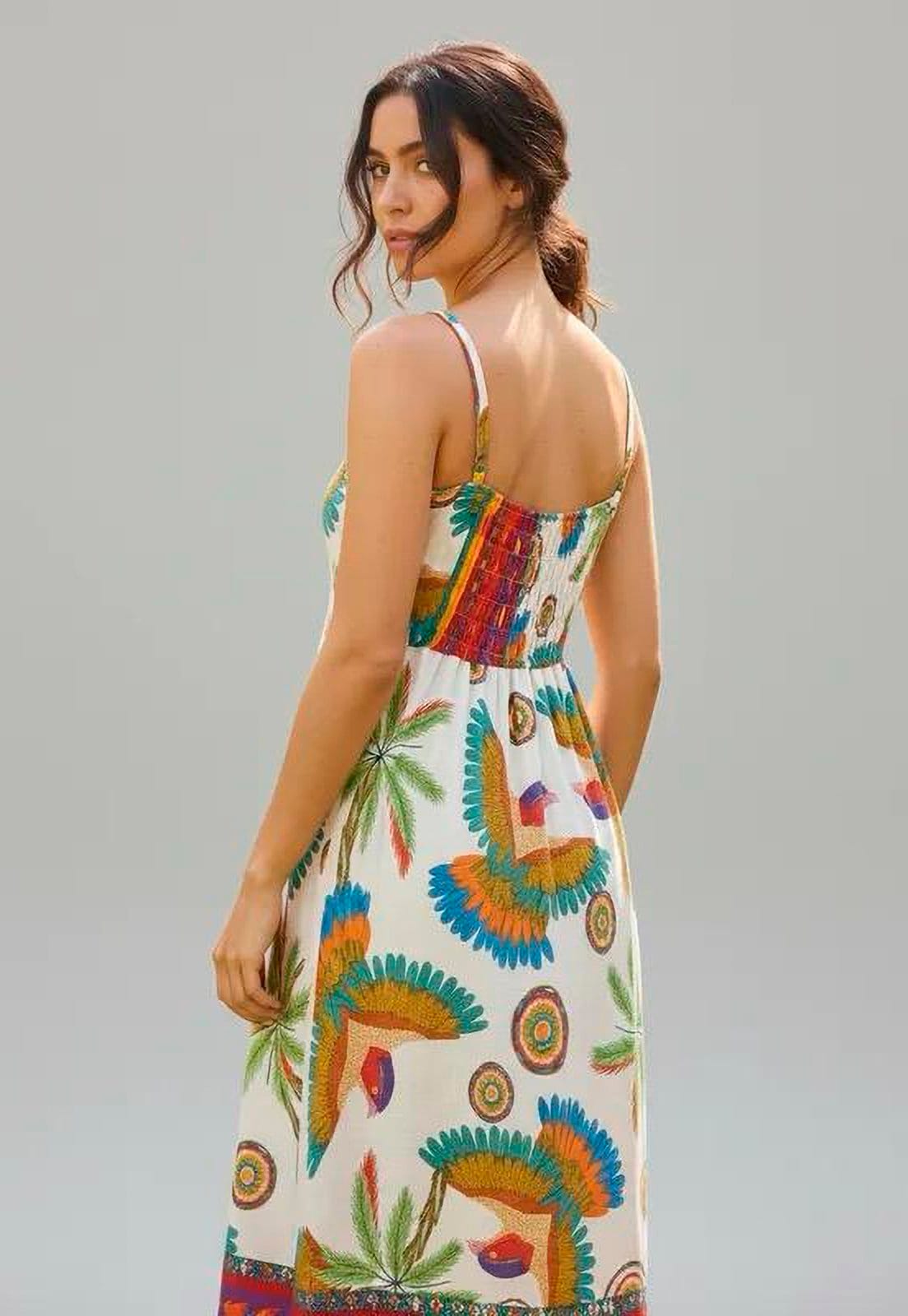 Vista 2 Vestido Amazonia Vital Midi Alça Fina Estampa Paraíso Livre Amazonia Vital estampado
