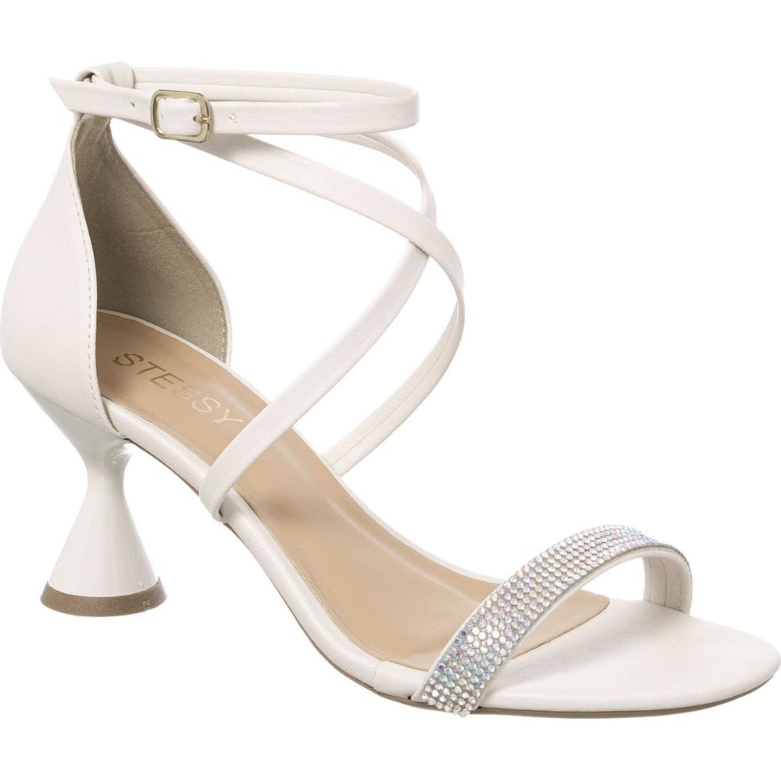 Sandália Saltinho Taça Rolha Brilho Strass Festa Promoção Off White