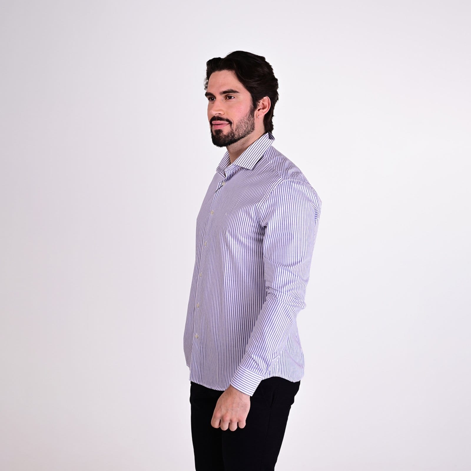 Vista 2 Camisa Aramis Slim Listras Branco/Azul Aramis branco azul