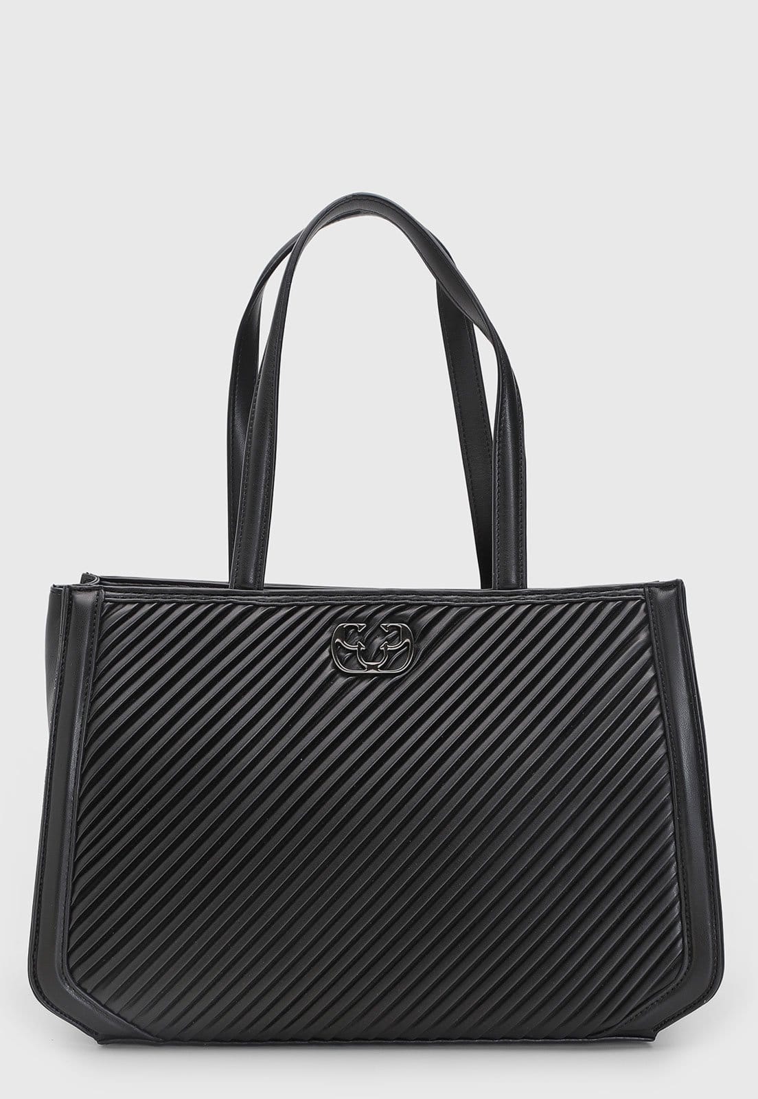 Bolsa Feminina Capodarte Grande Logo Metalizado Preta