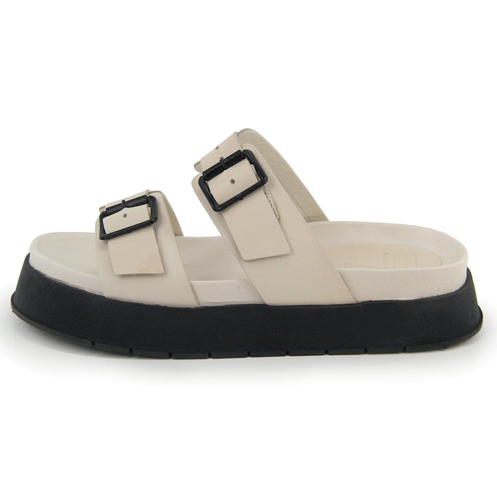 Sandália Papete Flatform Conforto em Couro Fivelas Maria Paula Off White