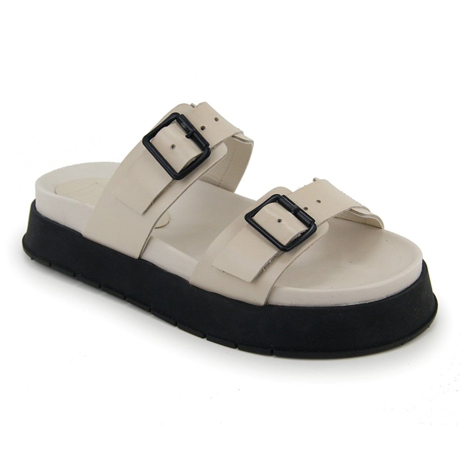 Vista 2 Sandália Papete Flatform Conforto em Couro Fivelas Maria Paula Off White MARIA PAULA off-white white