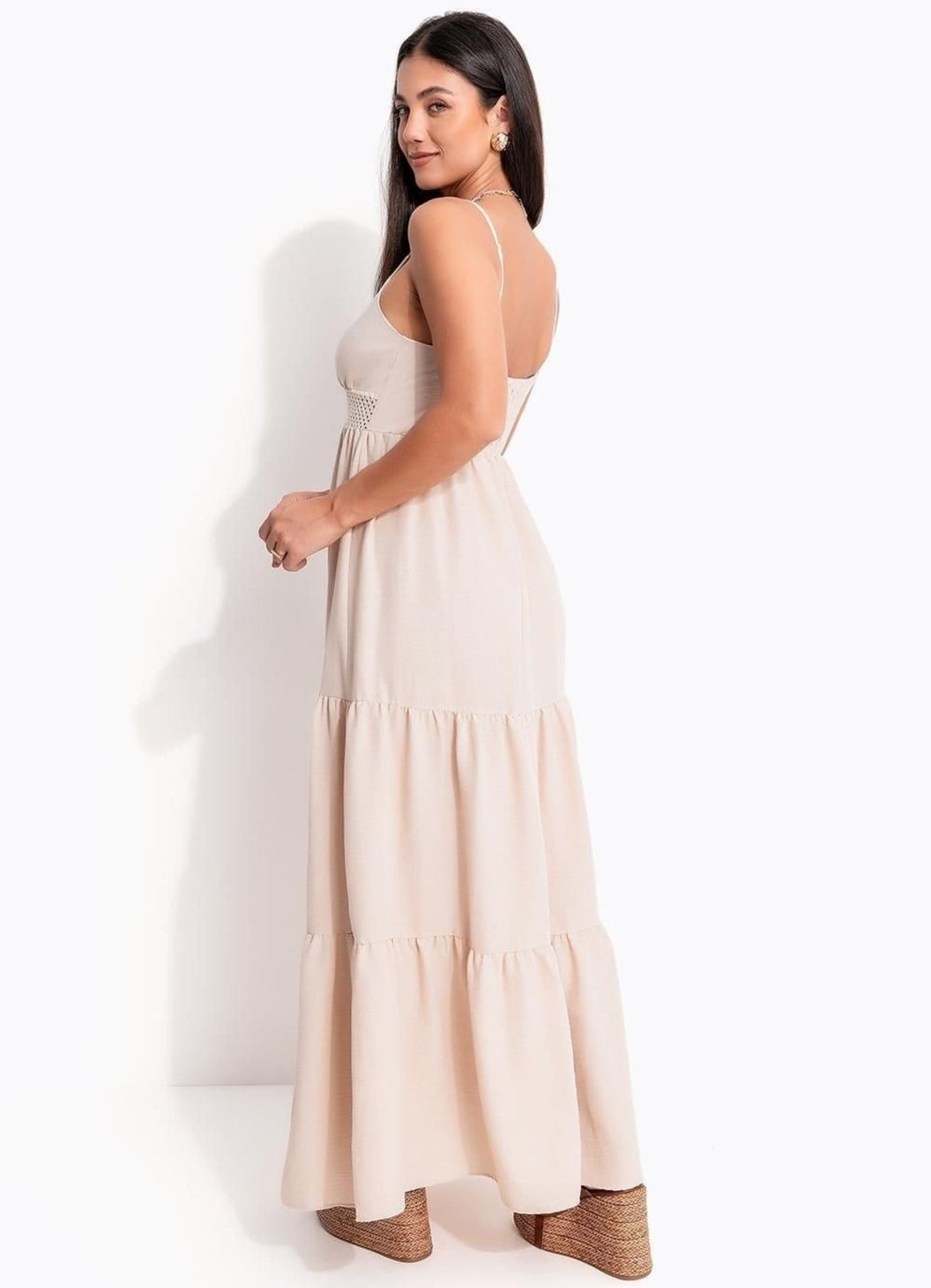 Vista 2 Vestido Alongado Em Air Flow Quintess Quintess bege