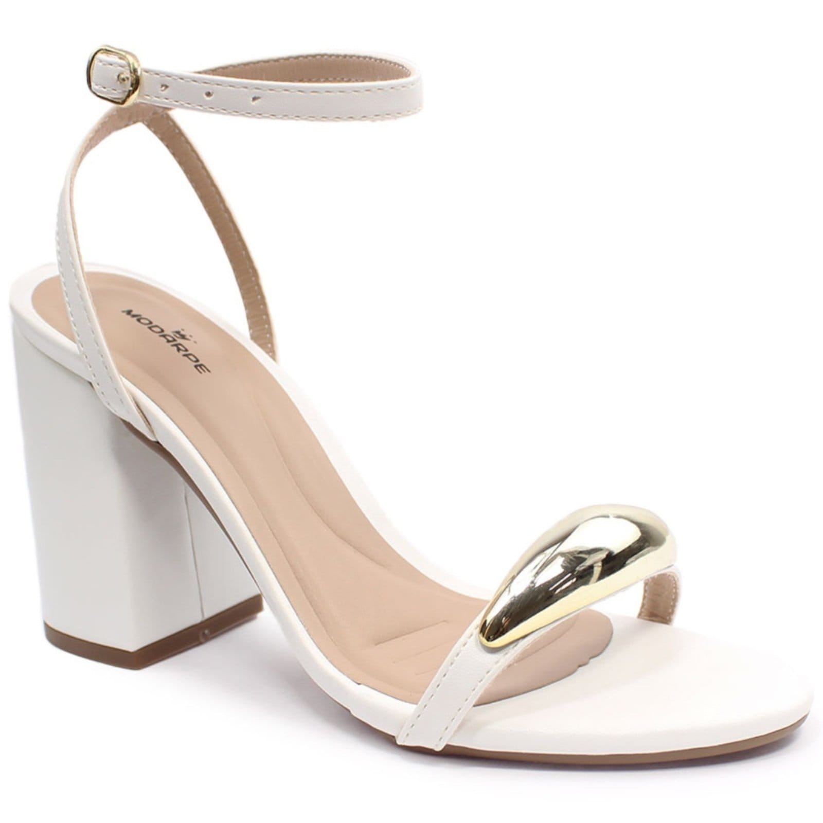 Vista 2 Sandália Modarpe Salto Bloco Grosso Detalhe Dourado B68 Modarpe branco