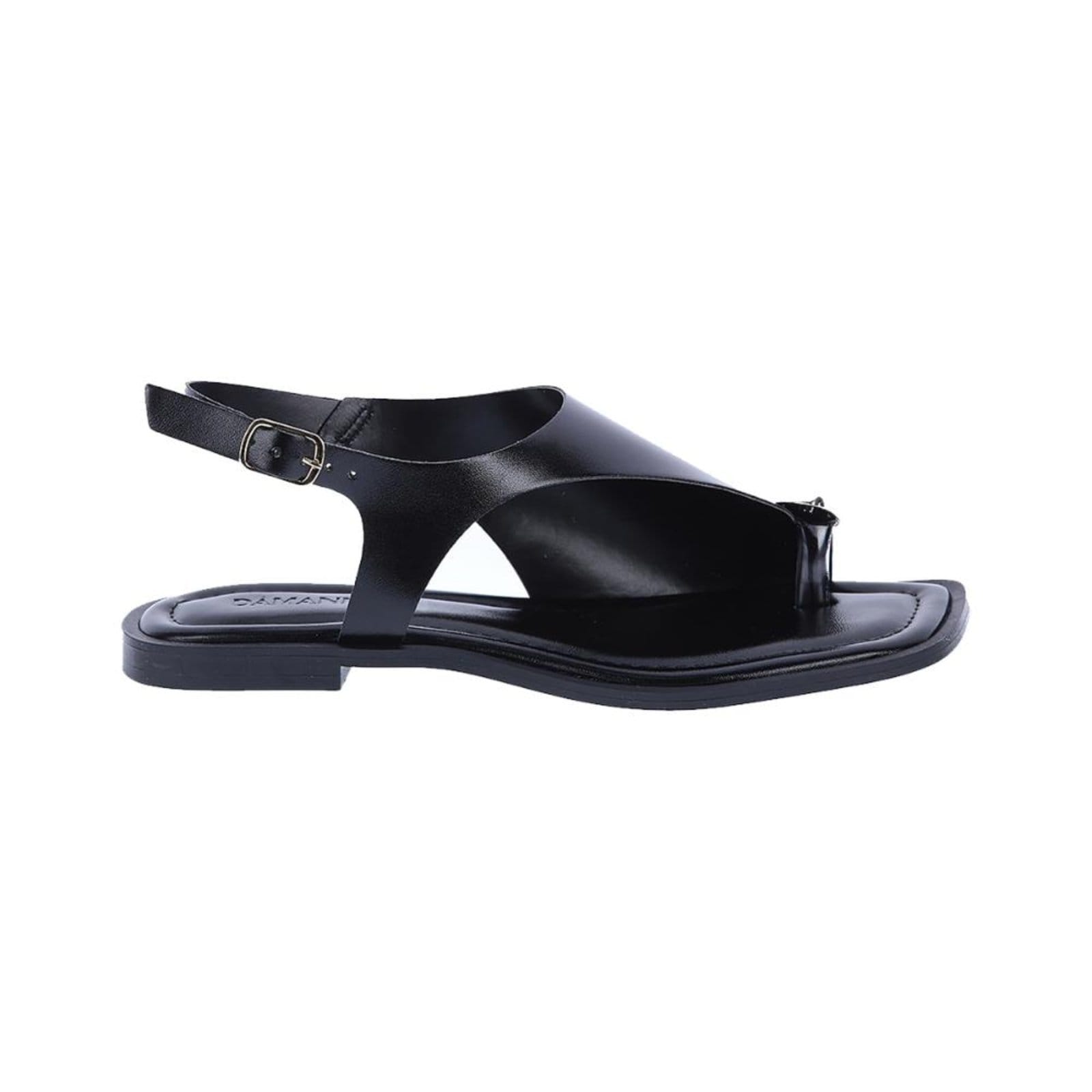Dalila - Sandália Rasteira Preta Minimal Metal Detalhe Moderno