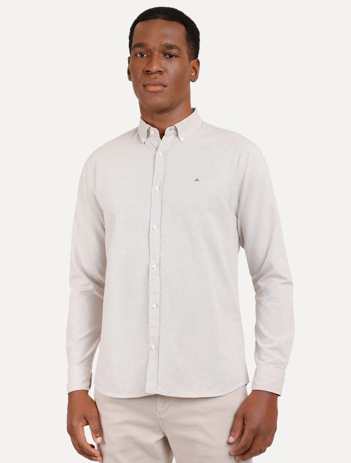 Camisa Aramis Masculina Slim Oxford Button Down Caqui Claro