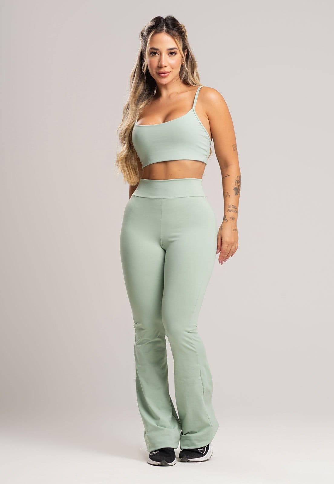 Calça Pantalona Flare MVB Modas Poliamida Pistache