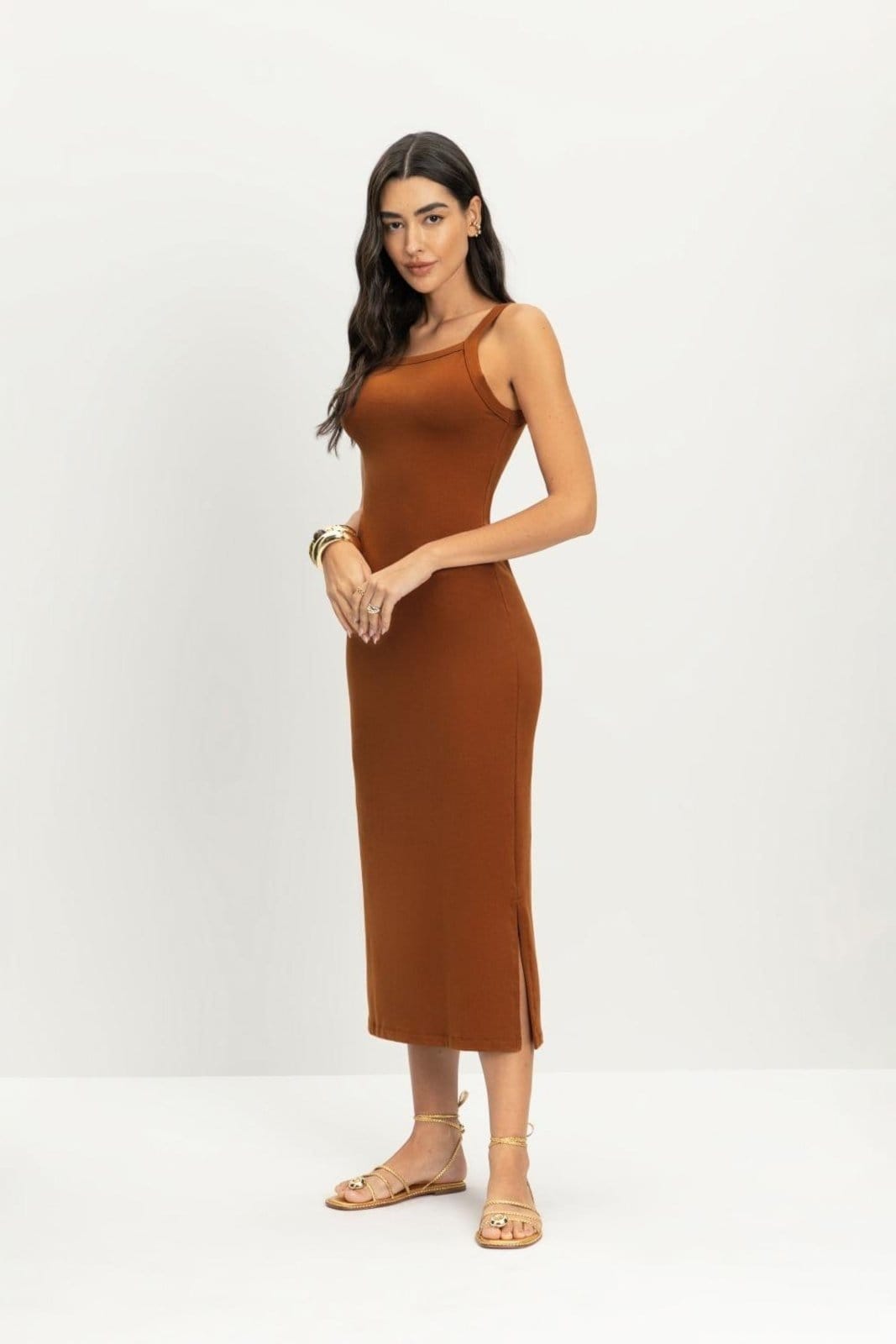 Vestido feminino midi em cotton Essendi escuro