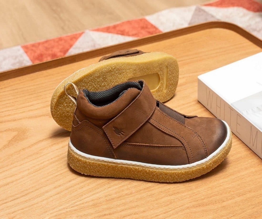 Vista 2 Tênis Casual Sneaker Couro Masculino Solado Natural Borracha Cano Alto Ajustável Conforto Terra FRANCA GRIFFE marrom natural