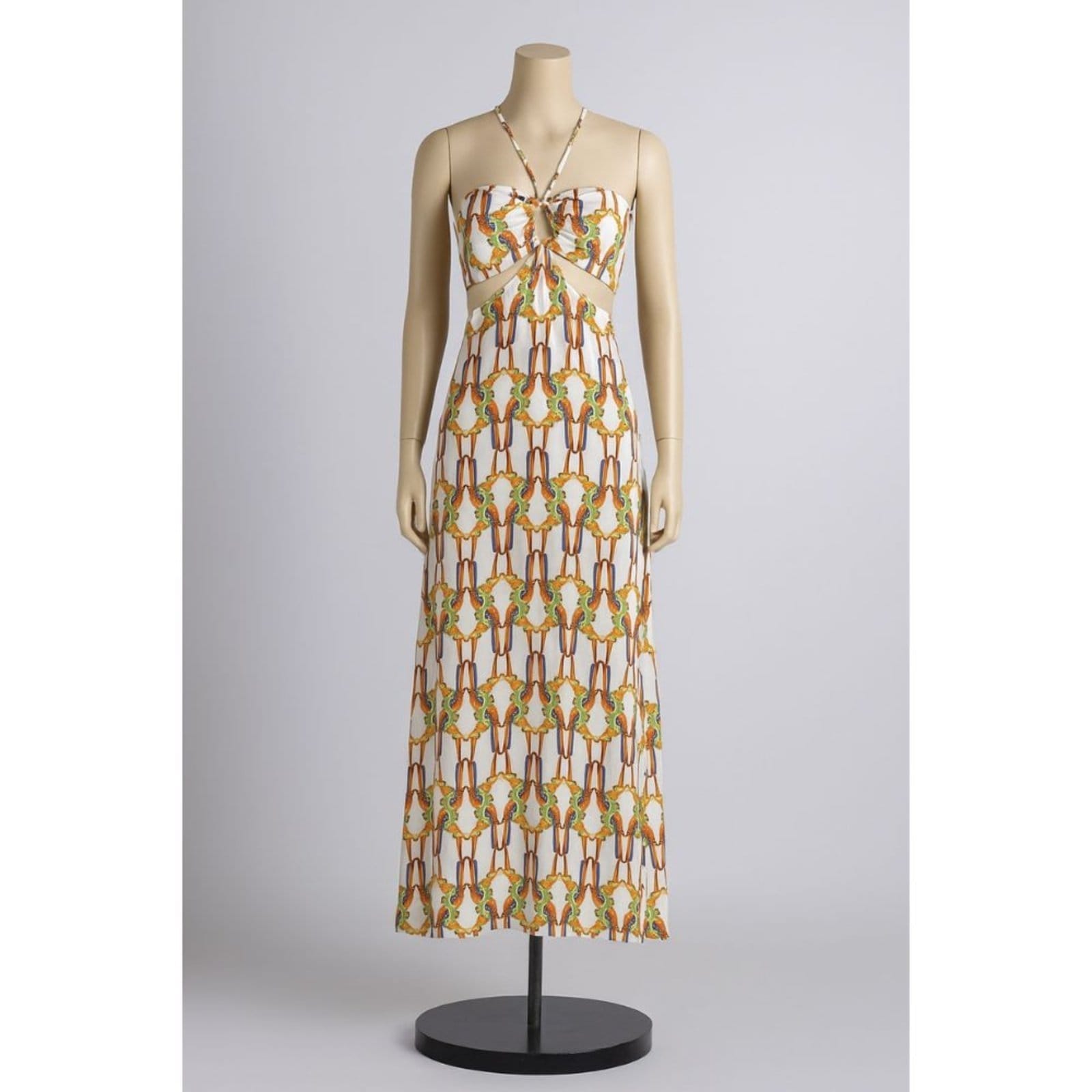 Vista 2 Vestido Longo Sawary Fashion Estampas Aves Sawary Fashion laranja