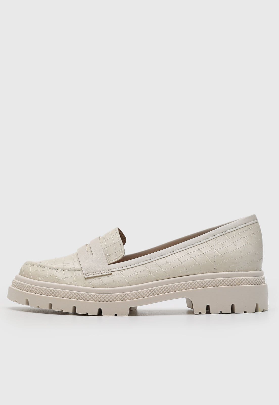 Mocassim Feminino Moleca Textura Croco Off-White