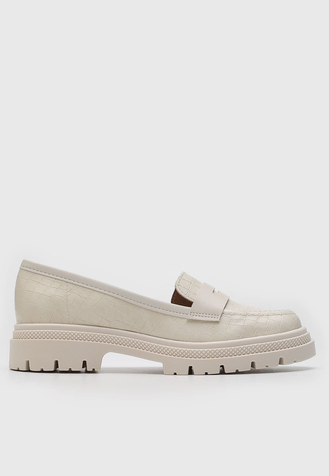 Vista 2 Mocassim Feminino Moleca Textura Croco Off-White MOLECA off-white white
