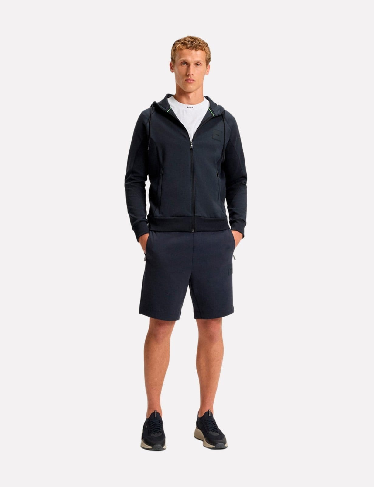 Vista 2 Jaqueta Hugo Boss Masculina Moletom Regular Stretch Saggy Rib Azul Marinho Hugo Boss preto azul