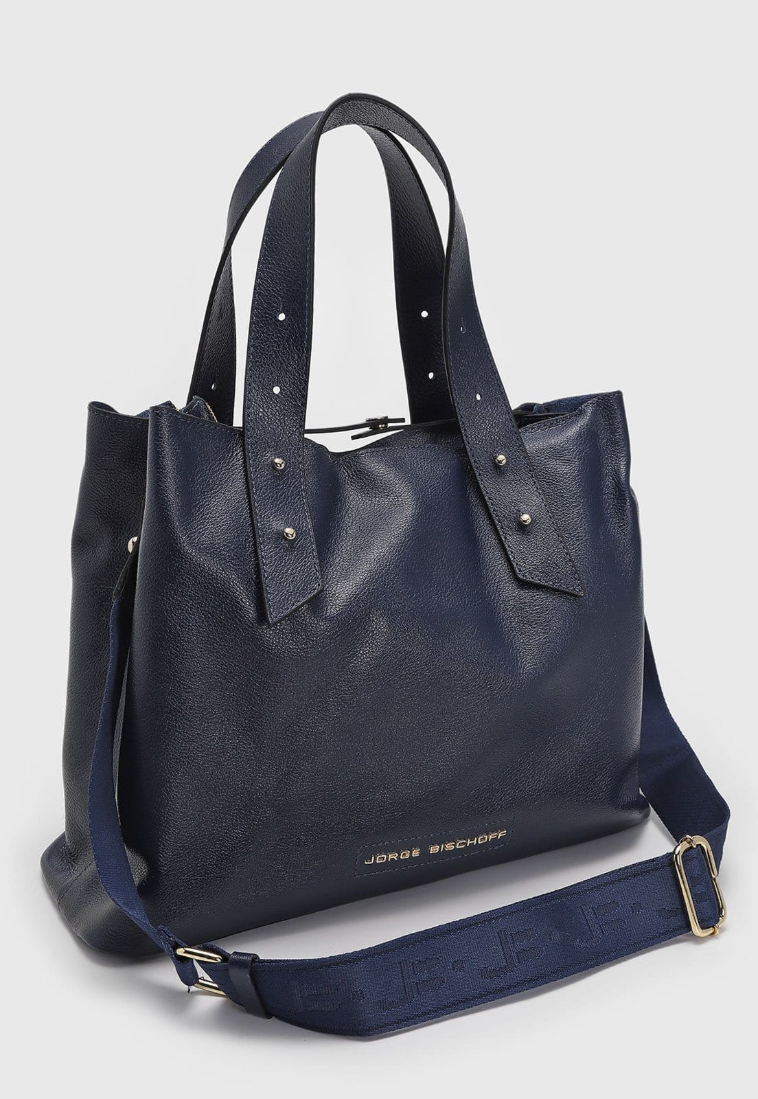 Vista 2 Bolsa Feminina Jorge Bischoff Grande Detalhes Metálicos Jorge Bischoff azul marinho