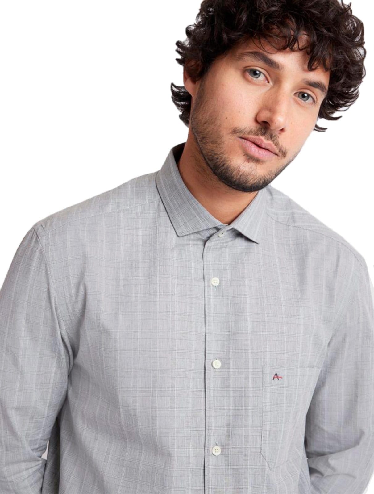 Vista 2 Camisa Aramis Masculina Regular Pocket Tricoline Quadri Xadrez Acinzentado Aramis verde/xadrez verde