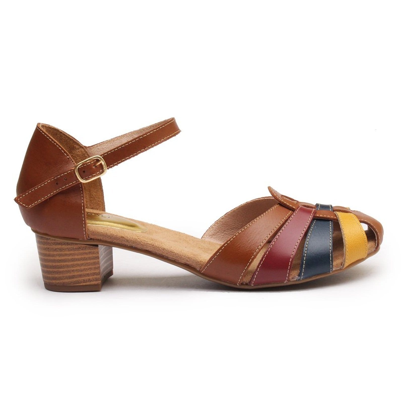 Vista 2 Sandália Feminina Couro Retrô Boneca Colorida Madus multicolorido