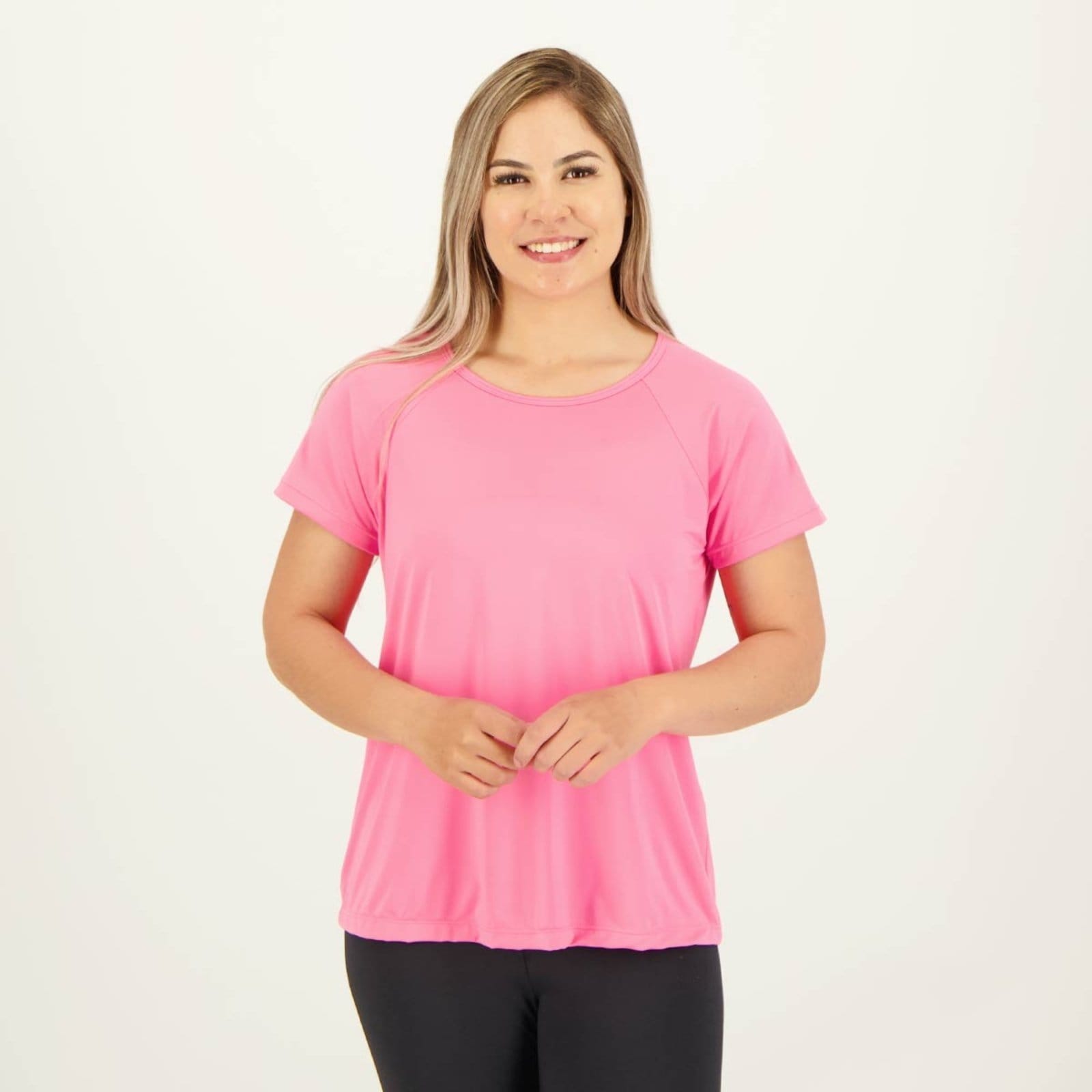Vista 2 Kit 2 Camisetas Selene Dryfit Básica Feminina e Preta SELENE rosa