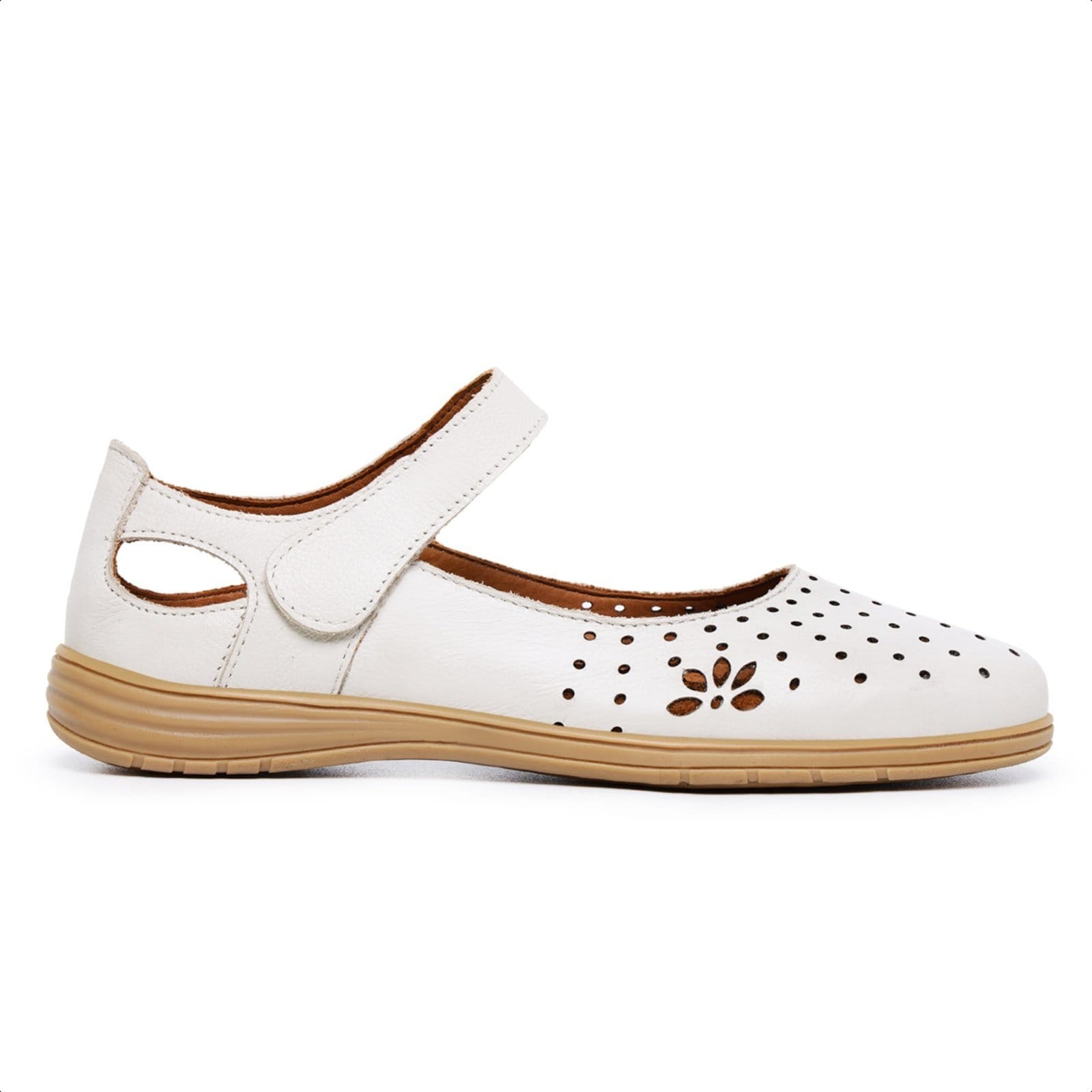 Sapatilha Feminina de Couro, Palmilha Forrada em Couro e Sola de Borracha Mod:4310 Off-White